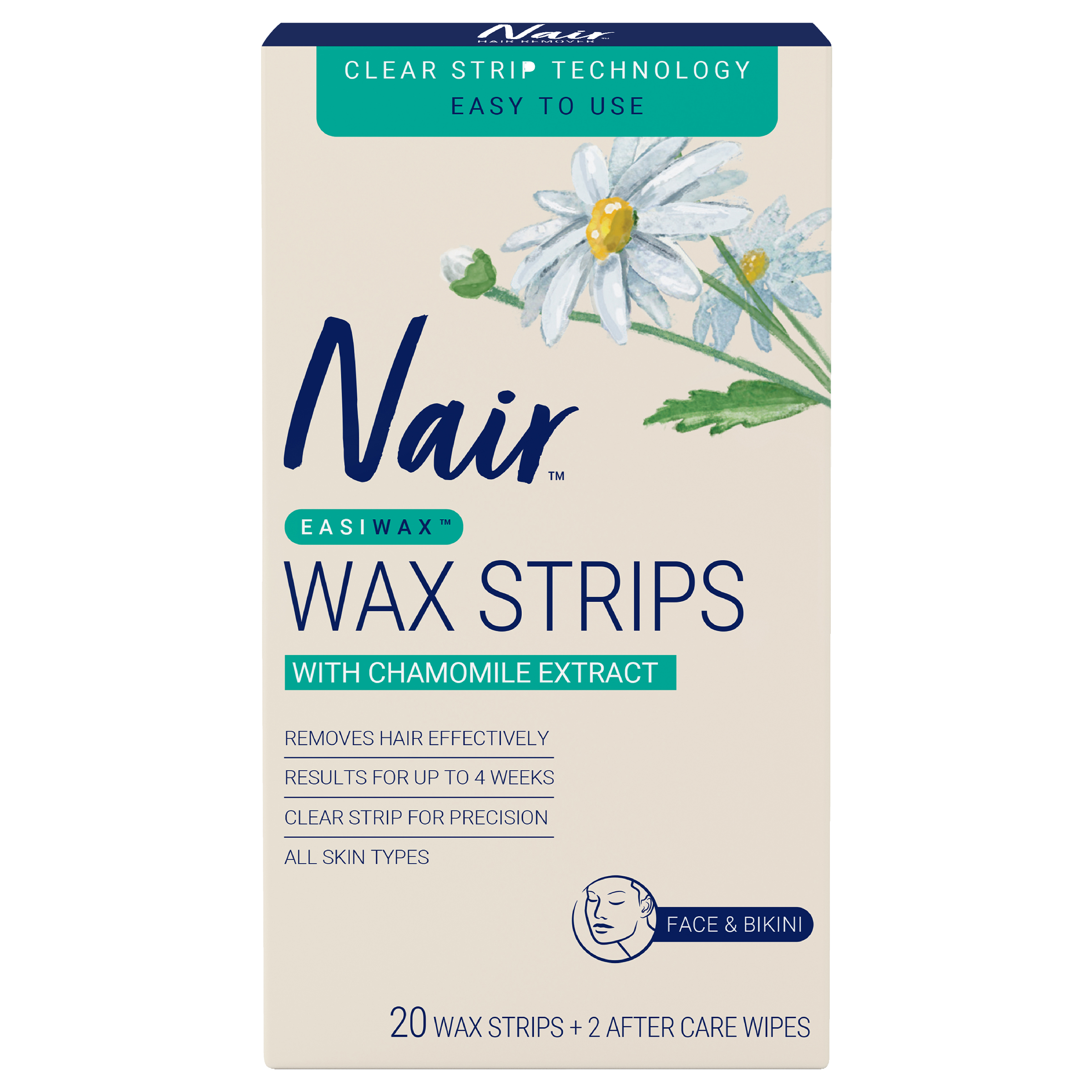 NAIR EASIWAX WAX STRIPS MINI FACE & SENSITIVE AREAS 20 PACK