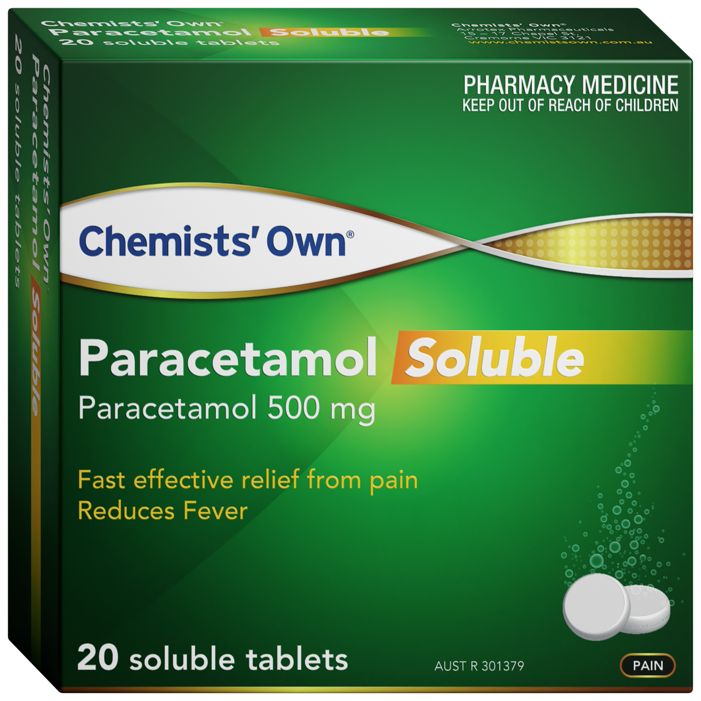 CHEMISTS OWN PARACETAMOL 500MG SOLUBLE  20 TABLETS