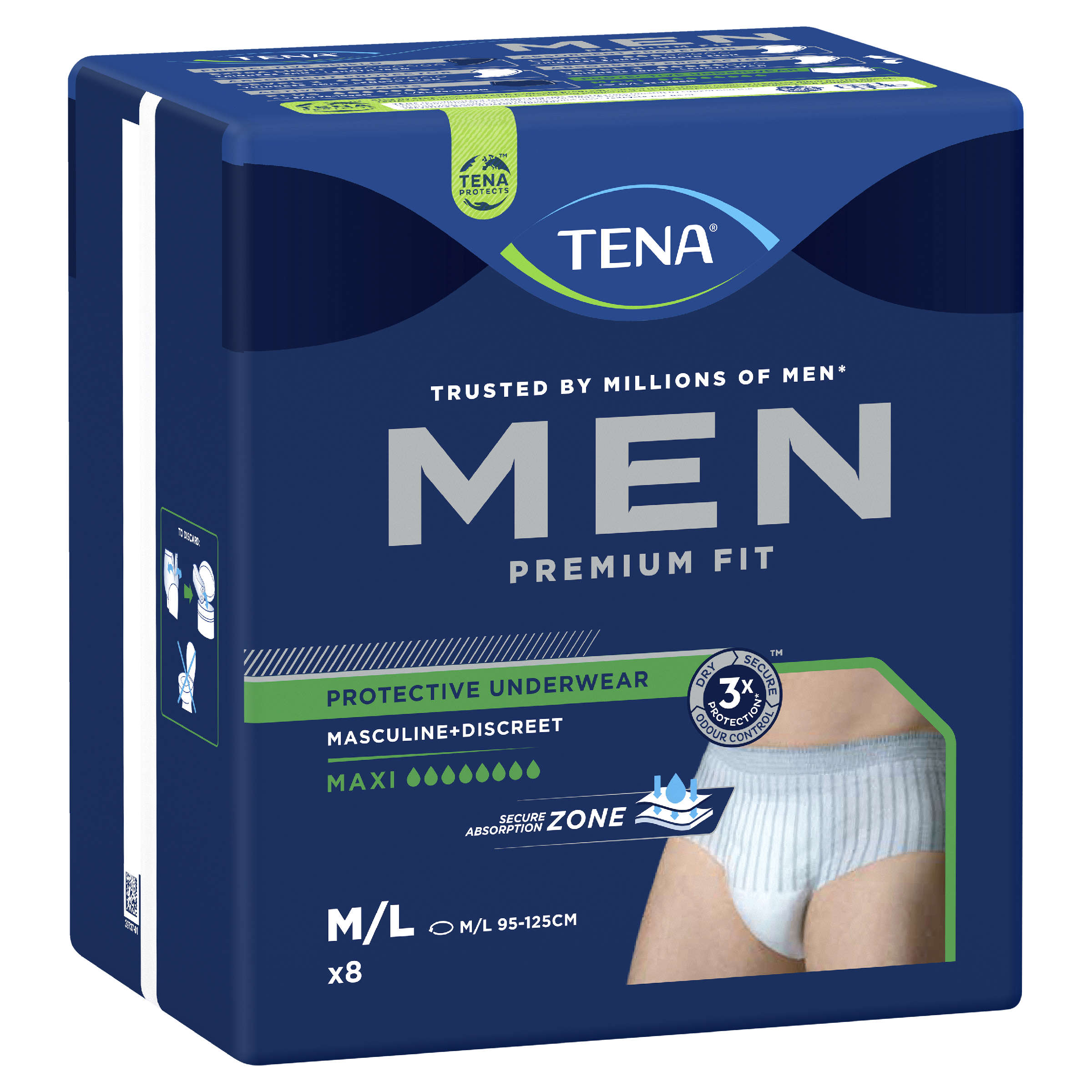 TENA MEN UNDERWEAR PROTECTIVE MAXI 8D MEDIUM/LARGE 8 PACK