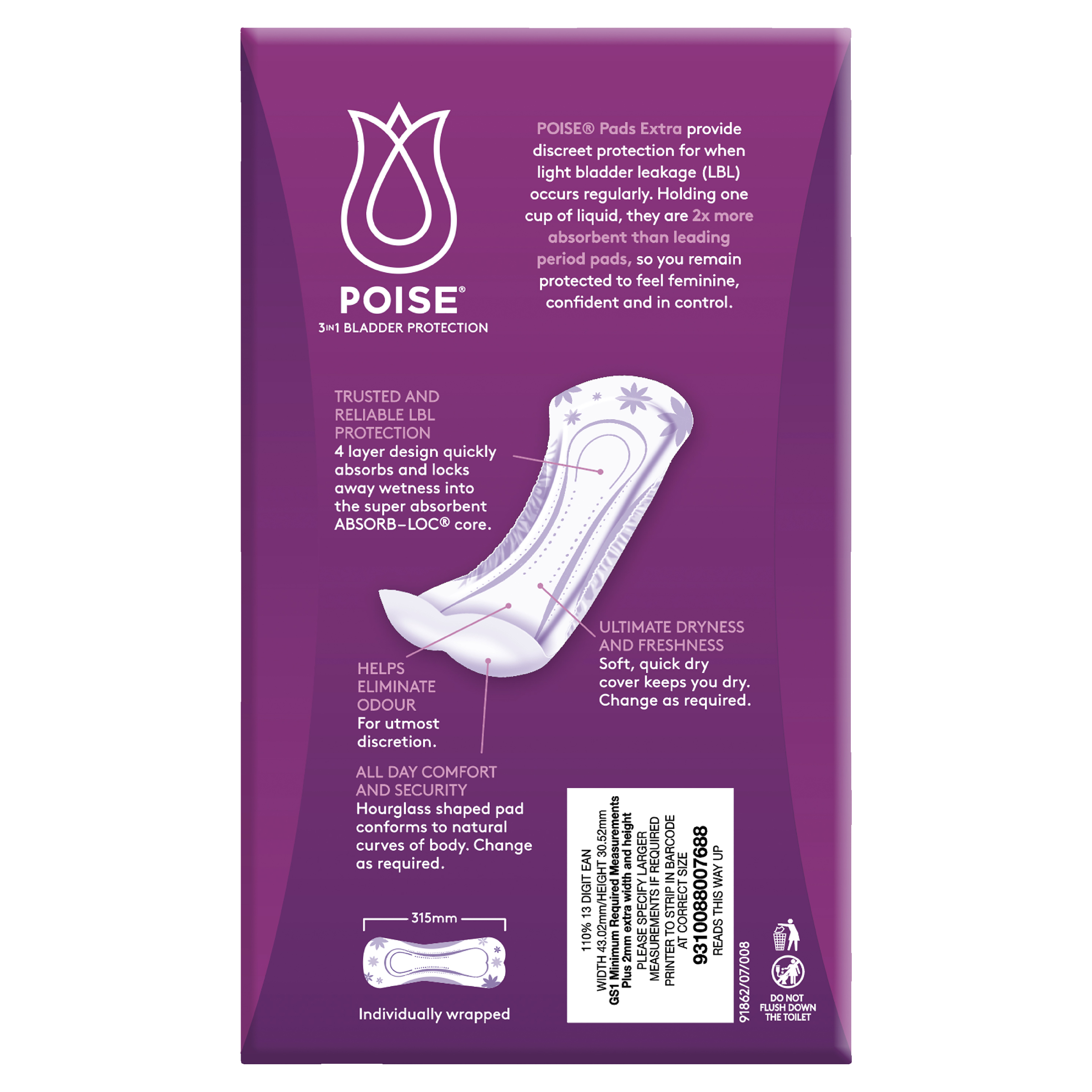 POISE 3-IN-1 PADS EXTRA 4.5D 12 PACK - Image 4