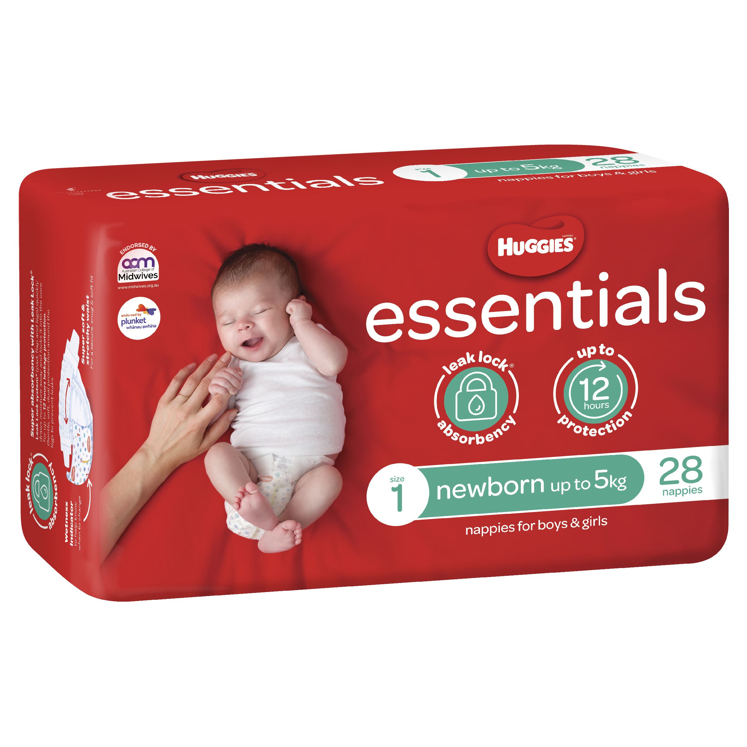 HUGGIES ESSENTIALS NAPPIES NEWBORN 28 PACK