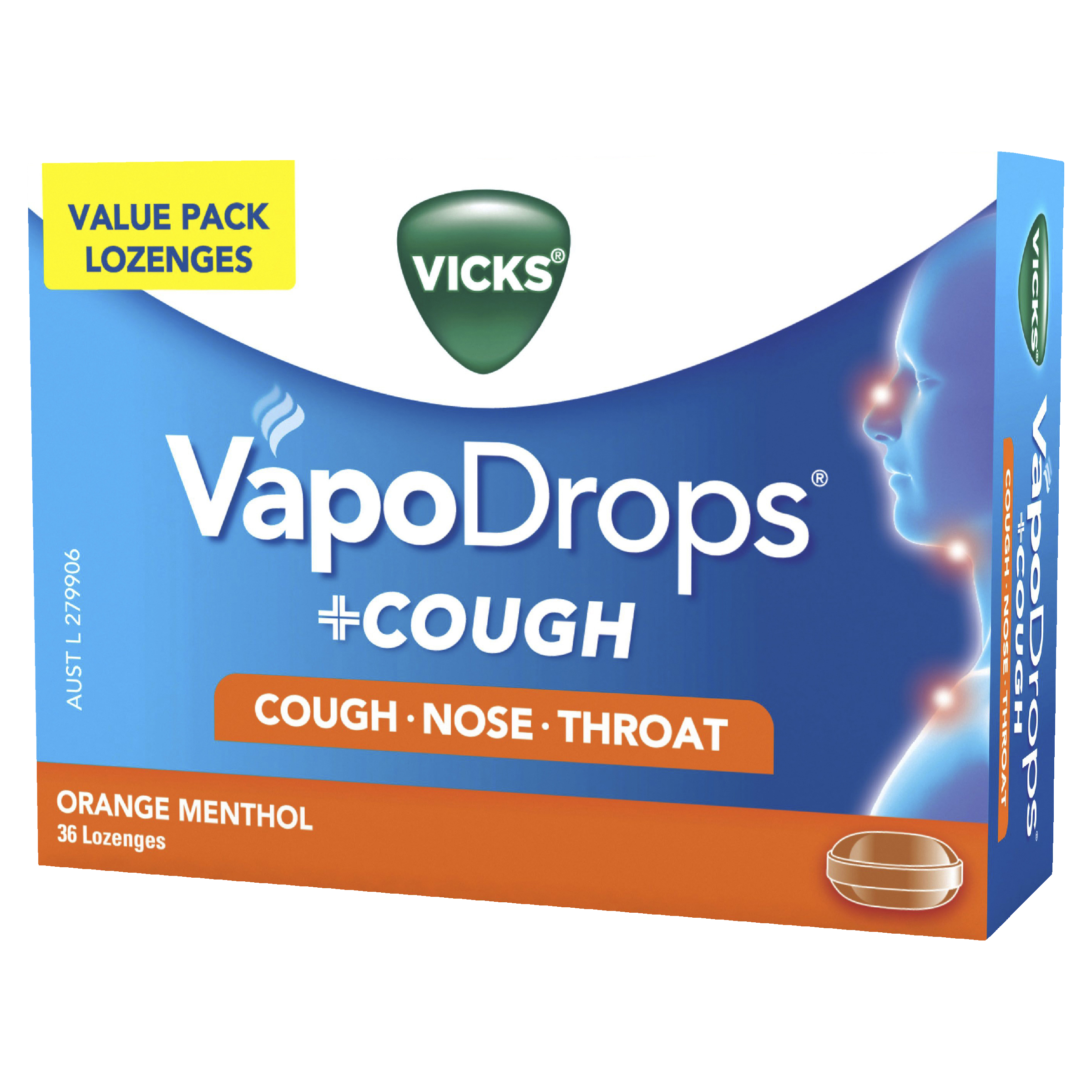 VICKS VAPODROPS+COUGH ORANGE MENTHOL 36 PACK