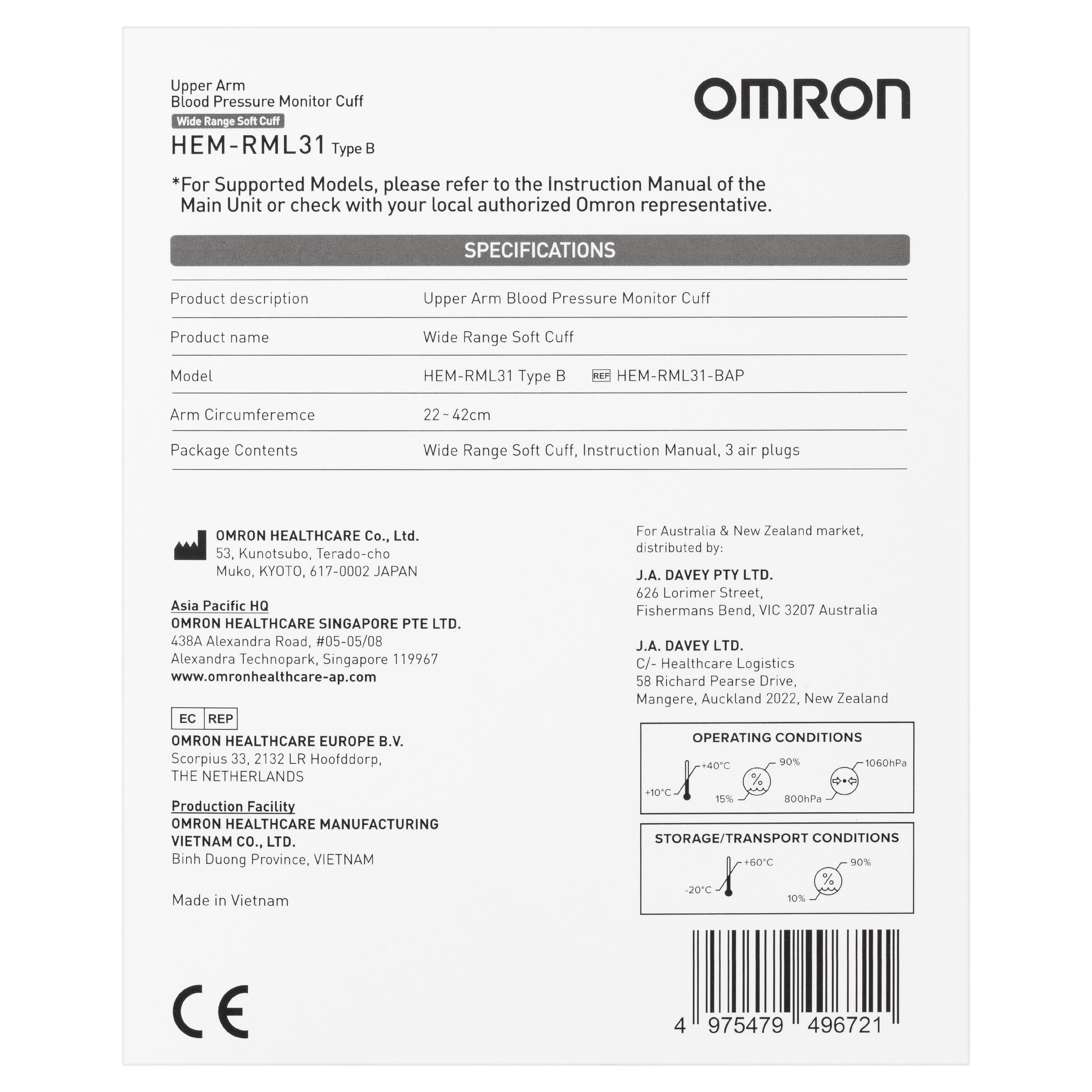 OMRON BLOOD PRESSURE MONITOR CUFF MED-LGE 22-42CM - Image 4