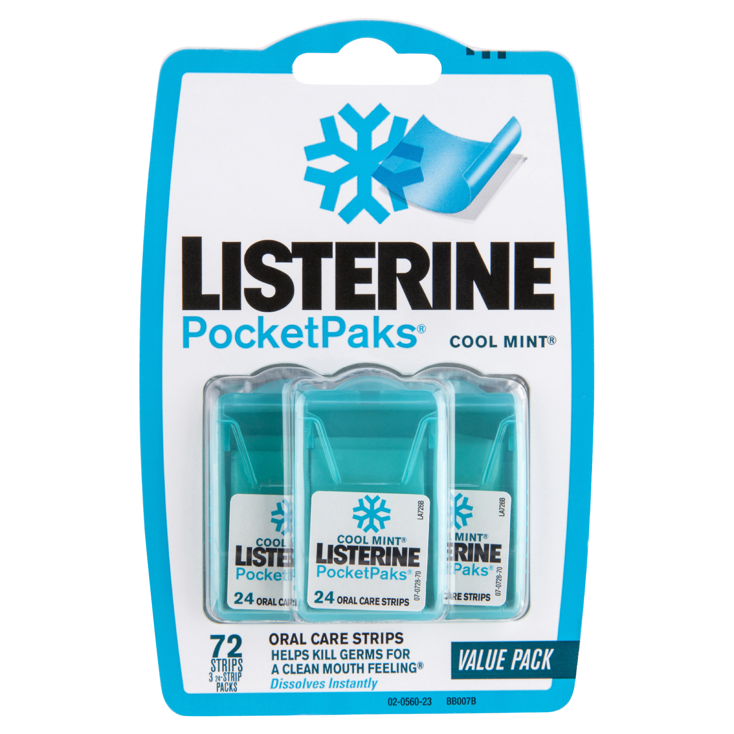 LISTERINE POCKETPAKS ORAL CARE STRIPS COOL MINT 72 PACK