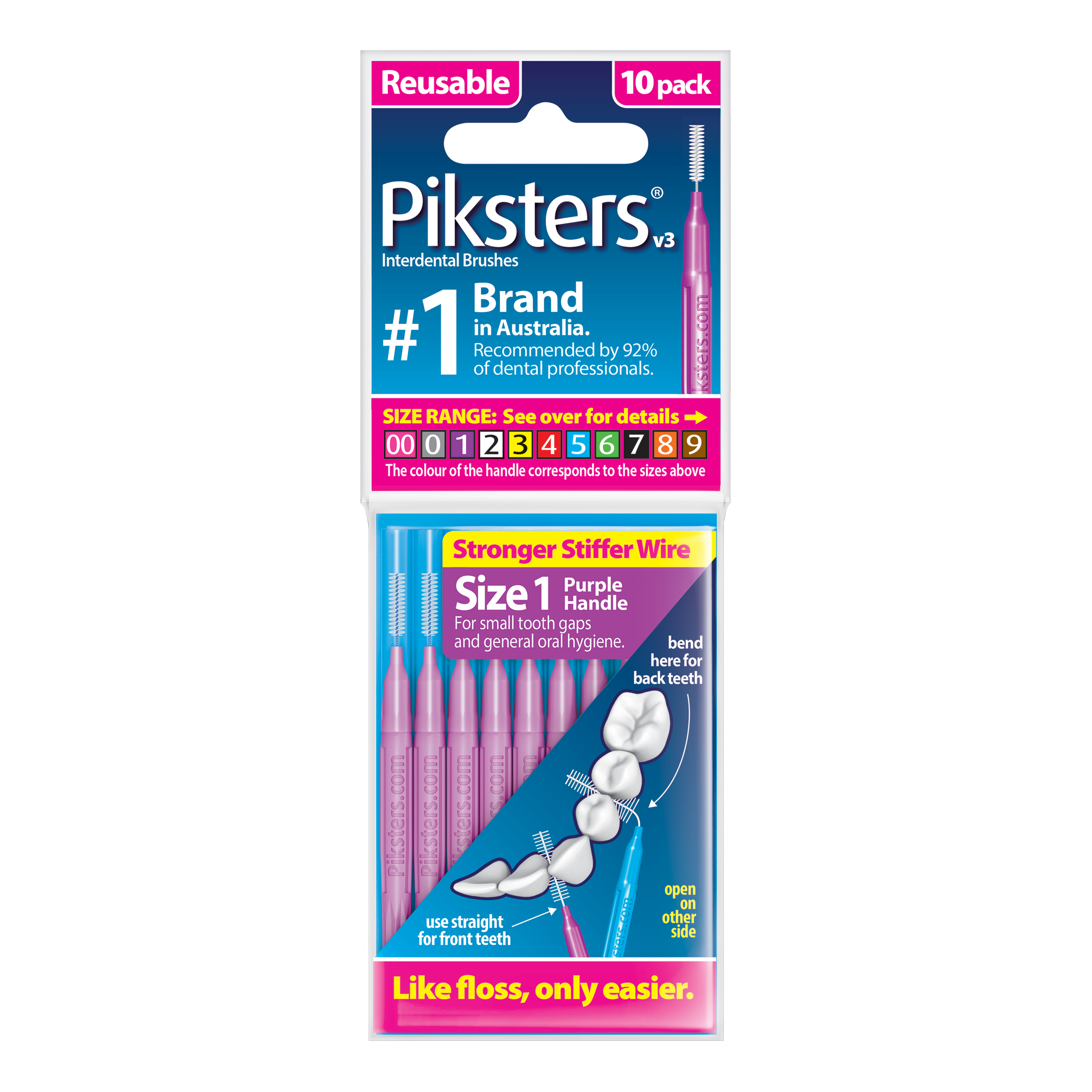 PIKSTERS INTERDENTAL BRUSH SIZE 1 PURPLE 10 PACK