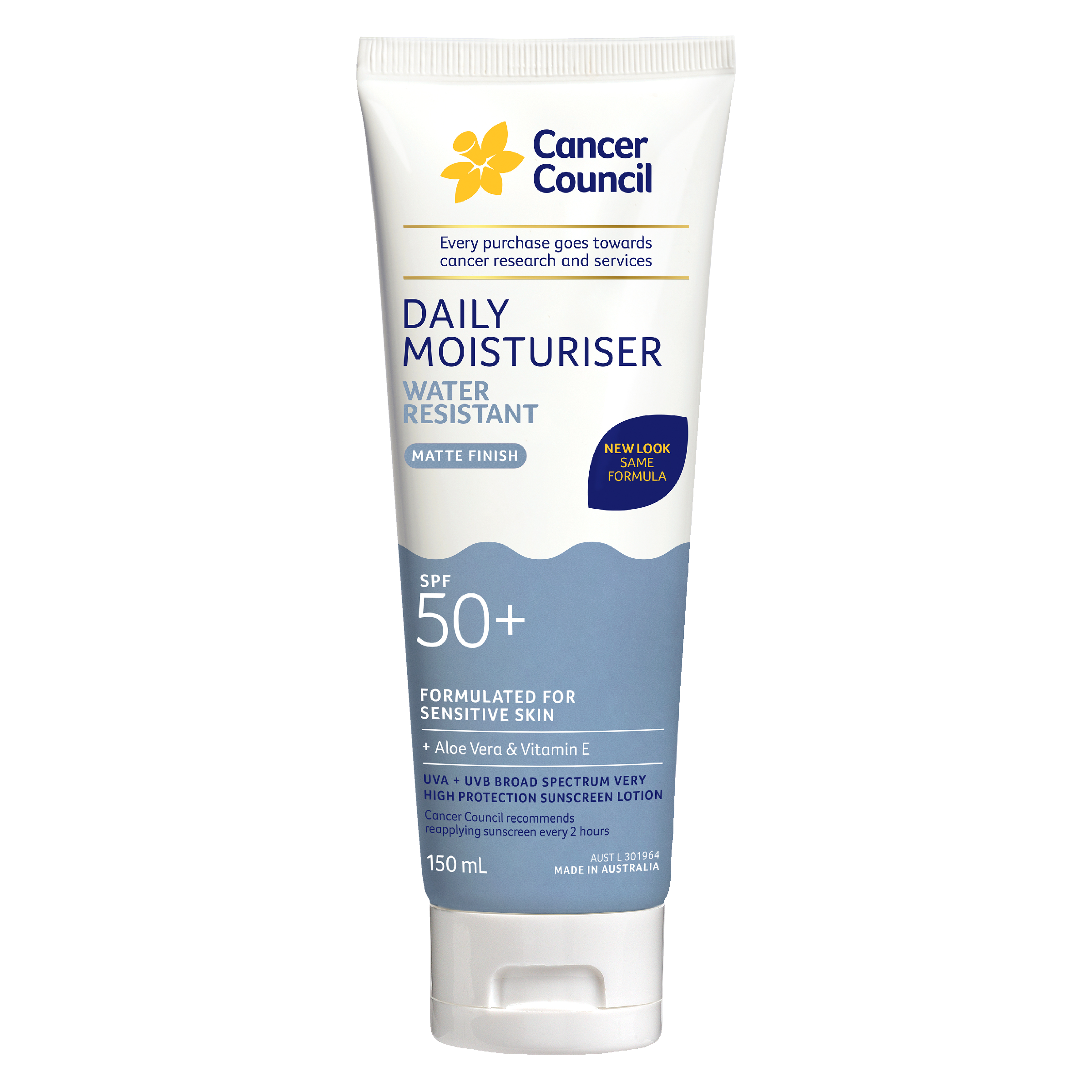 CANCER COUNCIL FACE SUNSCREEN MOISTURE INVISIBLE TUBE SPF50+ 150ML
