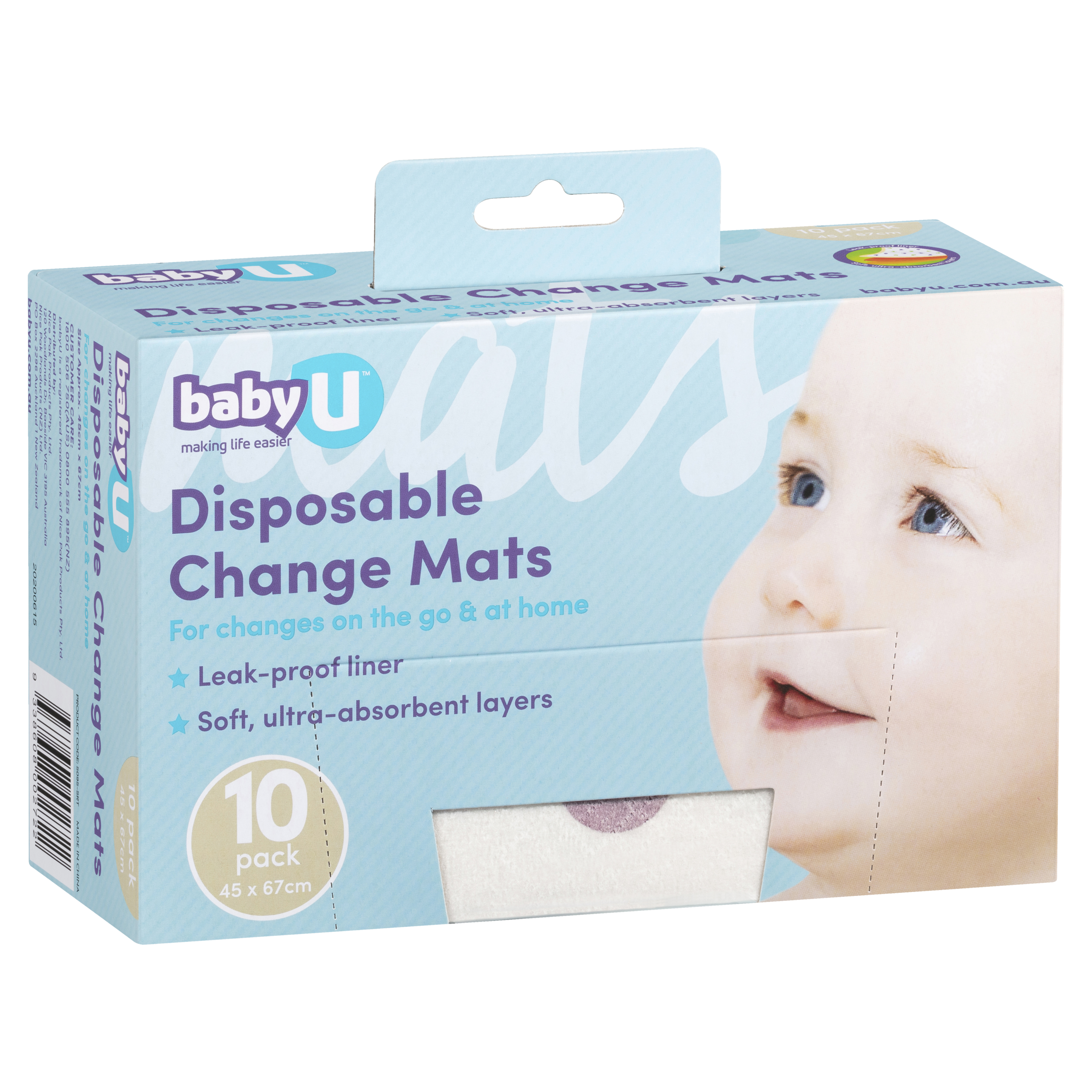 BABY U DISPOSABLE CHANGE MATS 10 PACK