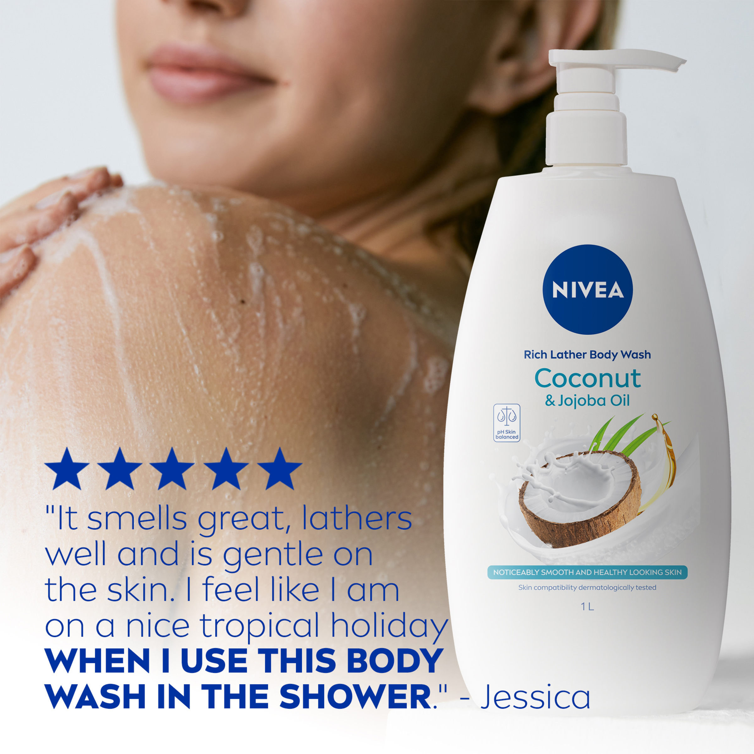 NIVEA SHOWER CREME BODY WASH COCONUT & JOJOBA OIL 1 LITRE - Image 7