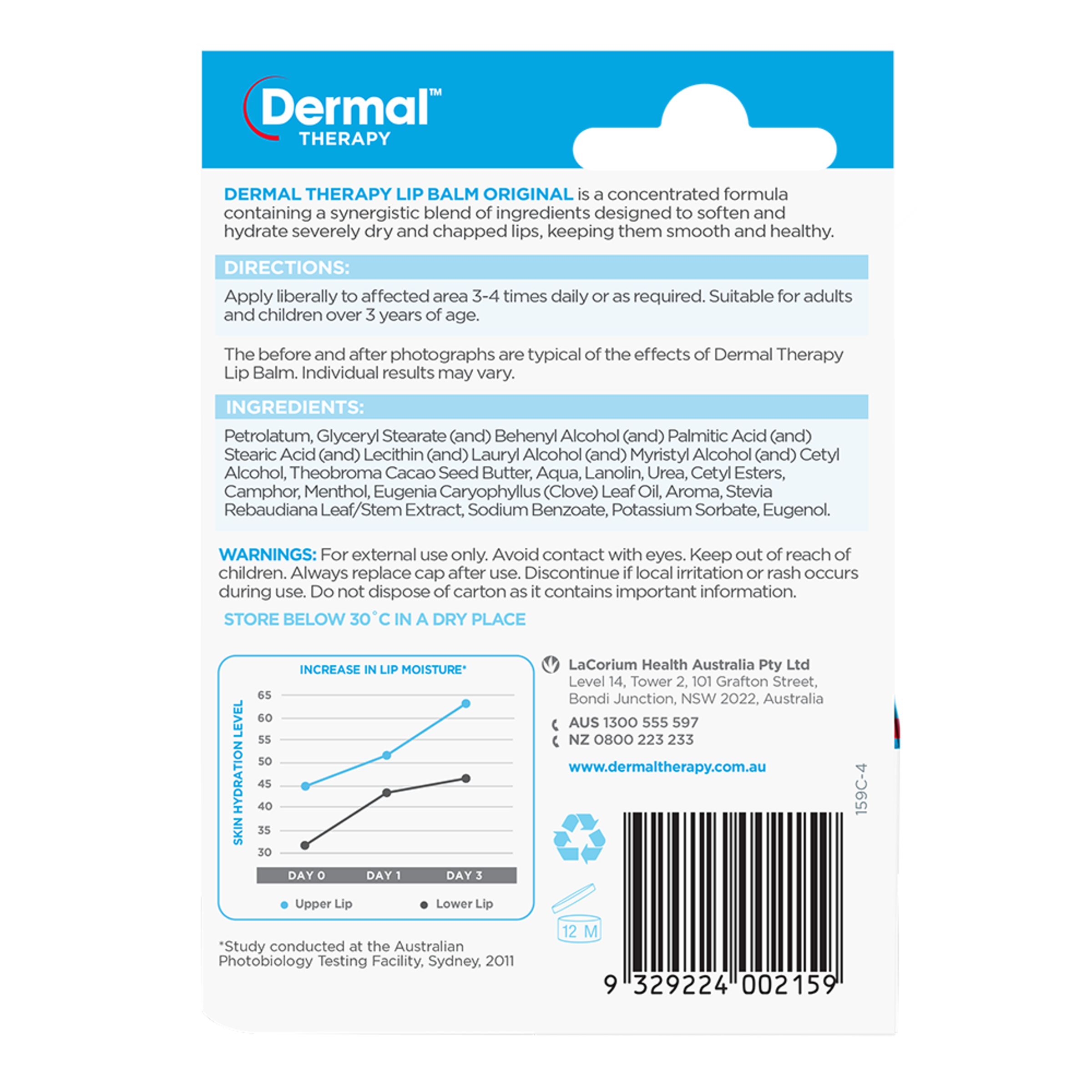 DERMAL THERAPY LIP BALM POT ORIGINAL ULTRA MOISTURISING 10G - Image 2