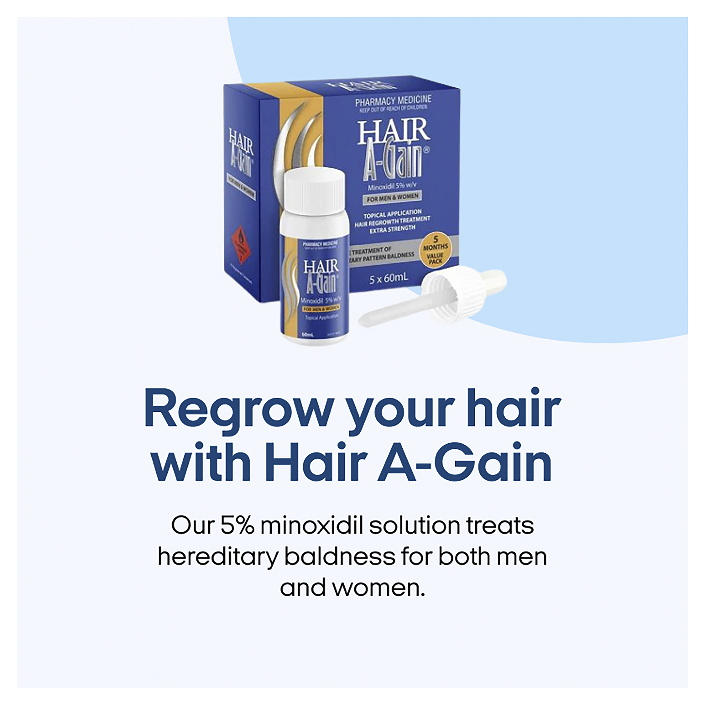 HAIR A-GAIN TREATMENT SOLUTION 5% 60ML 5 PACK - Image 3