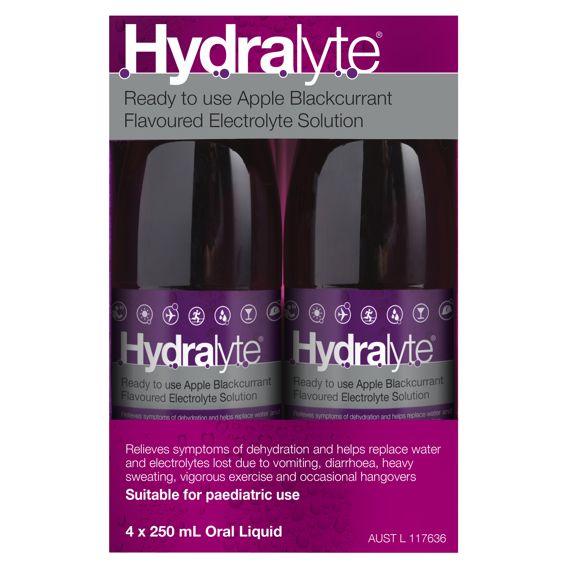 HYDRALYTE LIQUID APPLE BLACKCURRANT READY TO DRINK 250ML 4 PACK - Image 10