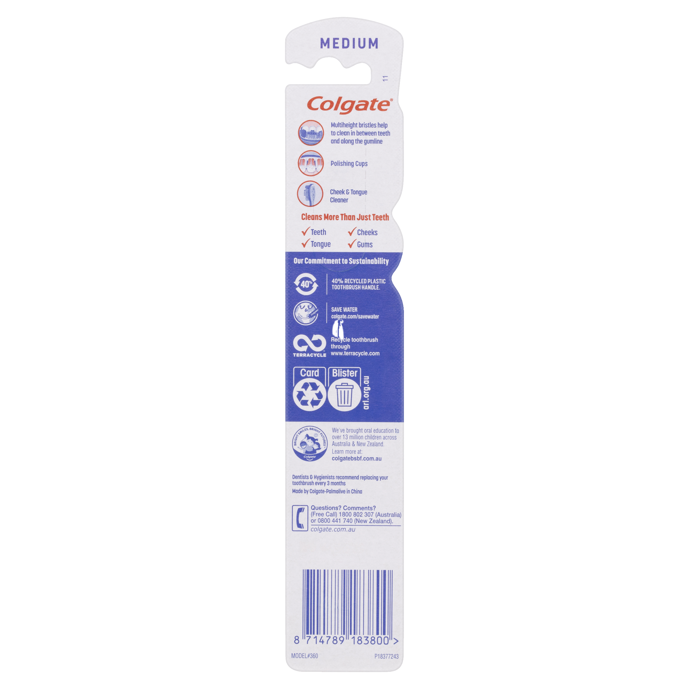 COLGATE TOOTHBRUSH 360° WHOLE MOUTH CLEAN MED 1 PACK - Image 2