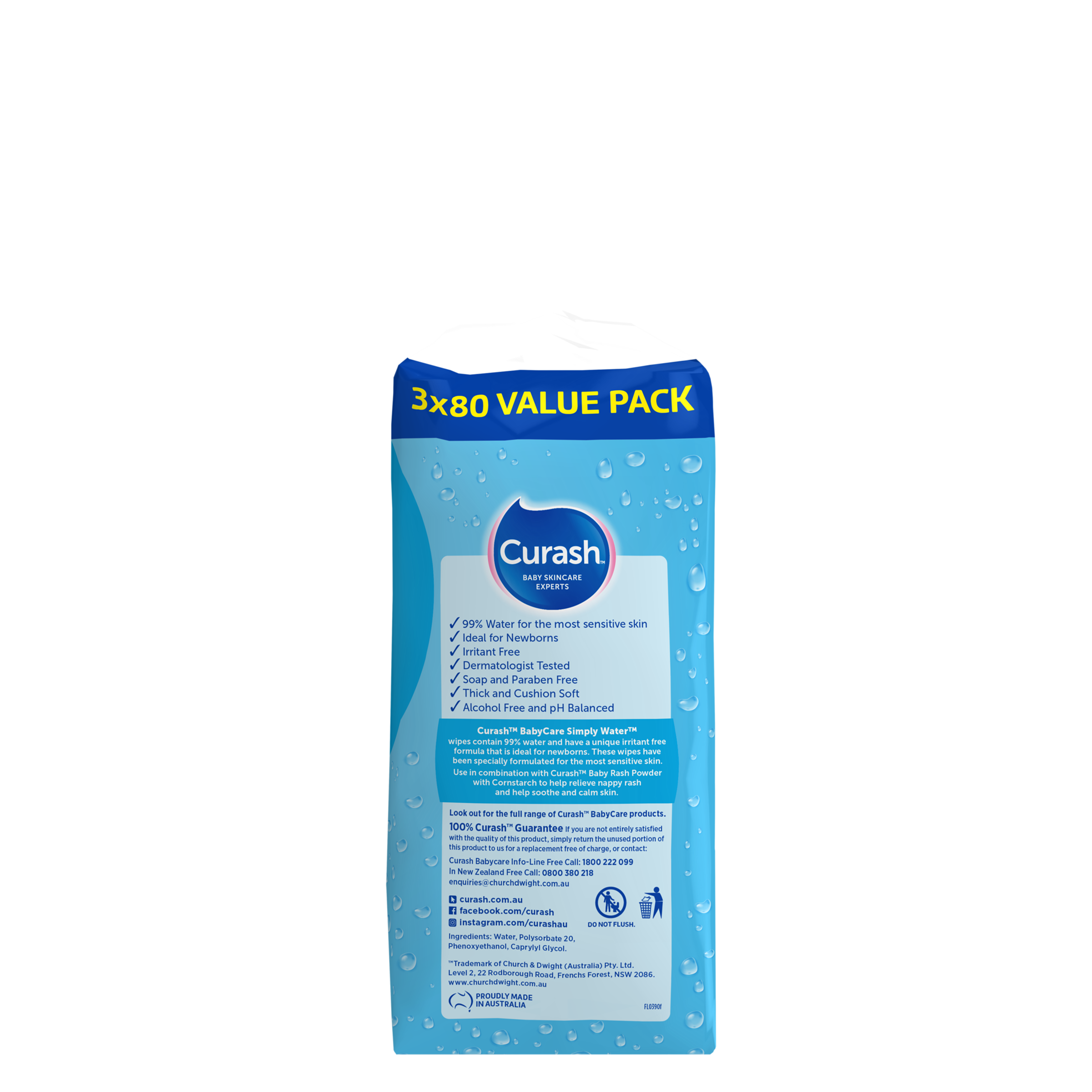 CURASH BABYCARE WIPES SIMPLY WATER 240 PACK - Image 2