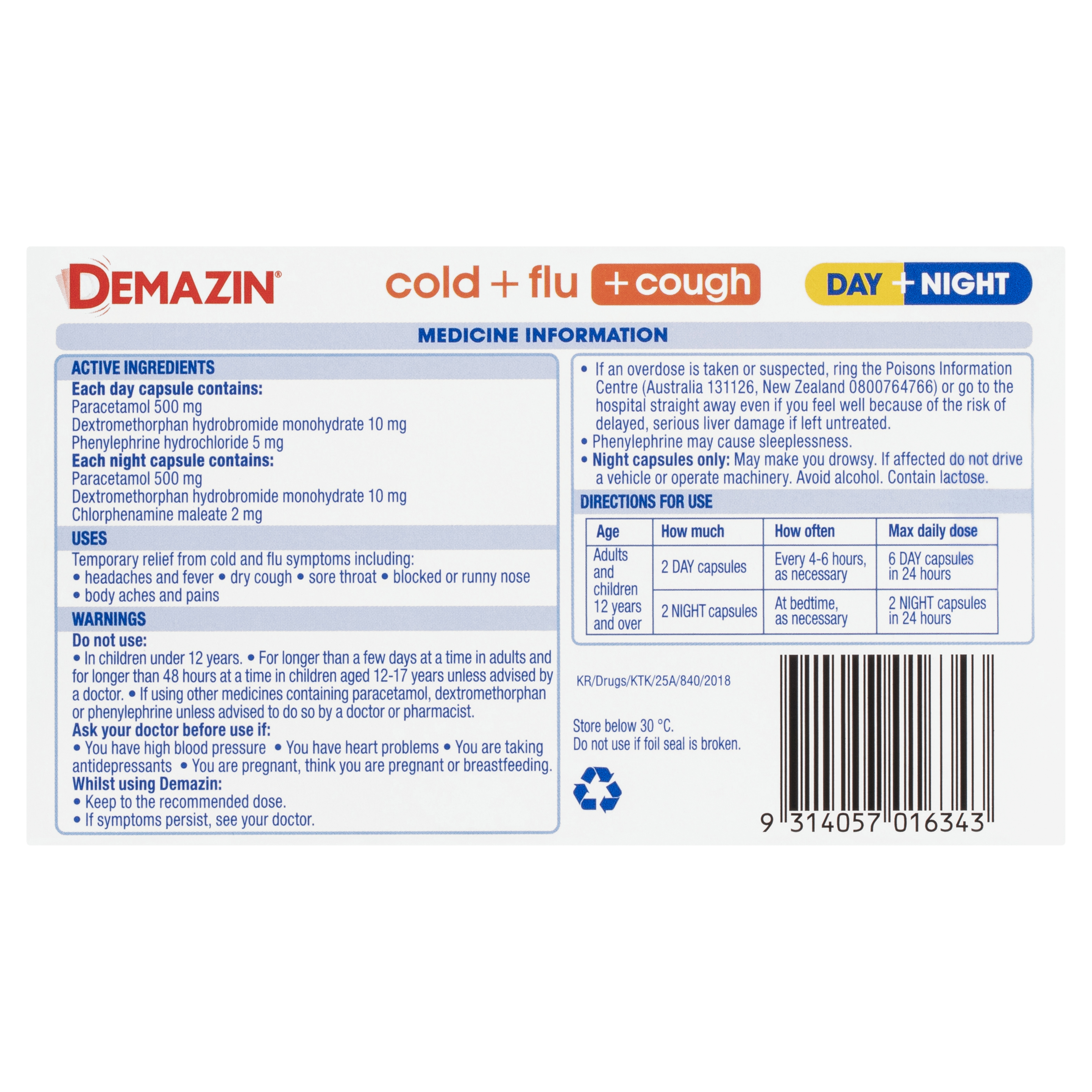 DEMAZIN DAY & NIGHT COLD & FLU + COUGH PE 48 CAPSULES - Image 4