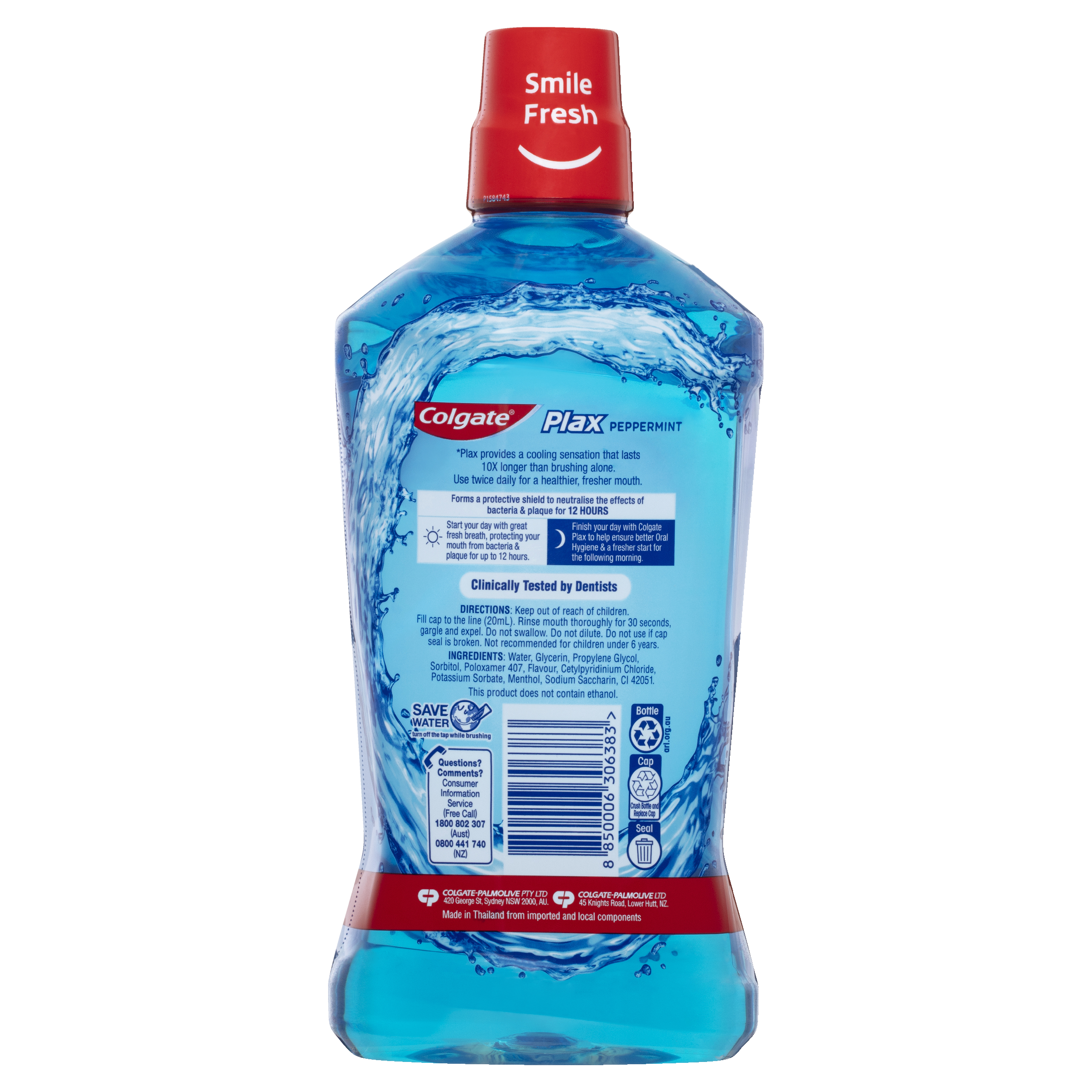 COLGATE MOUTHWASH PLAX ALCOHOL FREE PEPPERMINT 1 LITRE - Image 2
