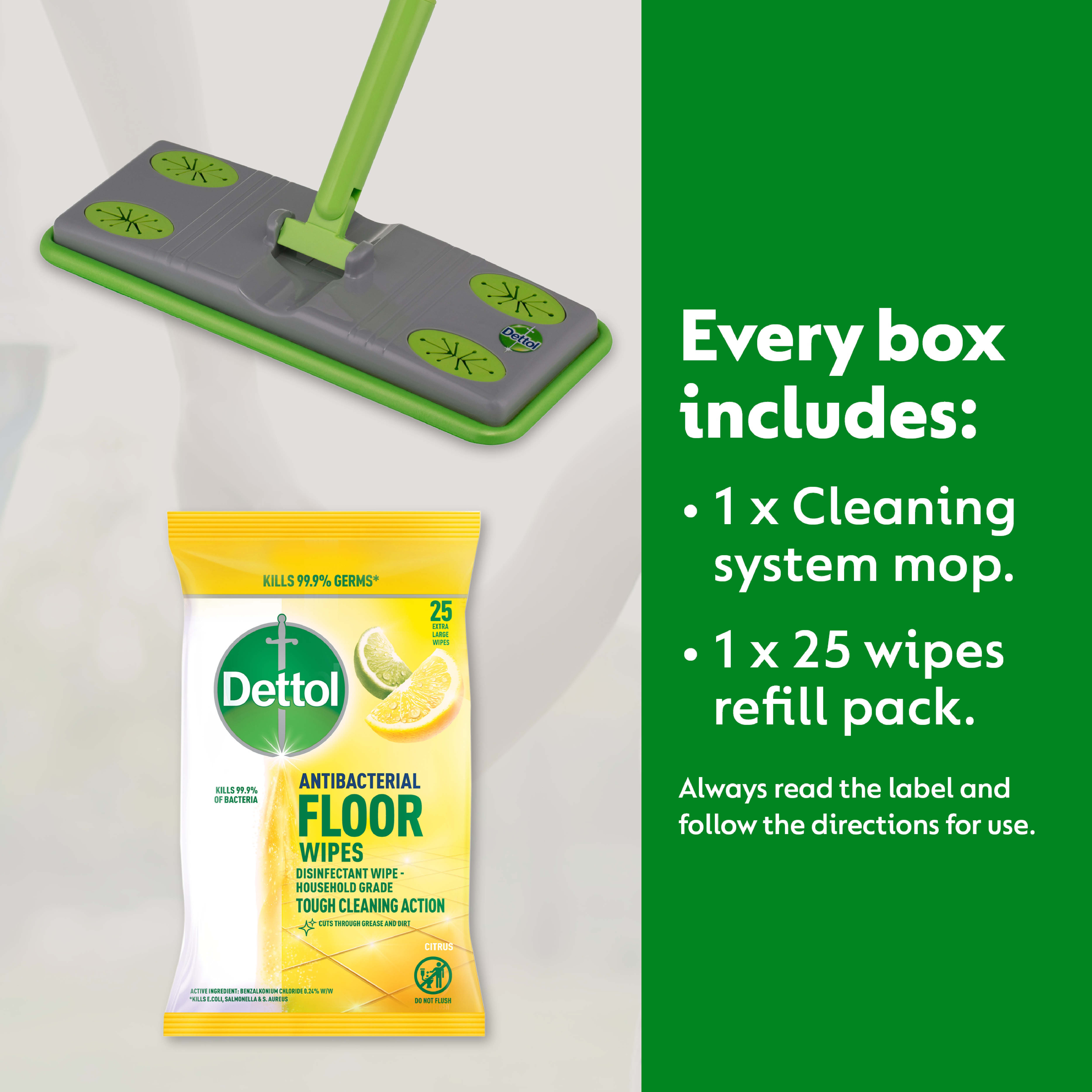 DETTOL ANTIBACTERIAL FLOOR MOP SYSTEM + 25 WIPES 1 PACK - Image 5