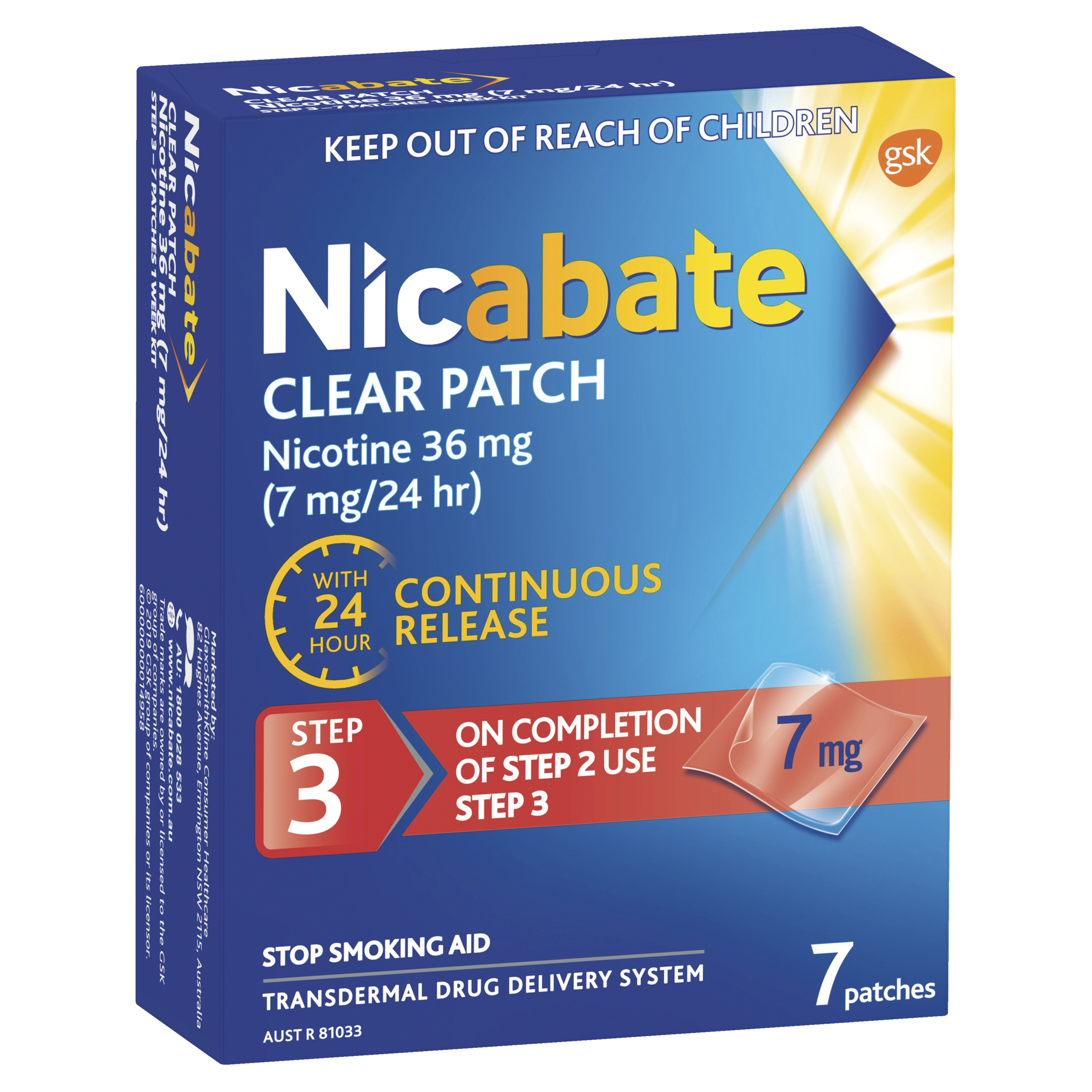 NICABATE STEP 3 7MG CLEAR PATCH 7 PACK