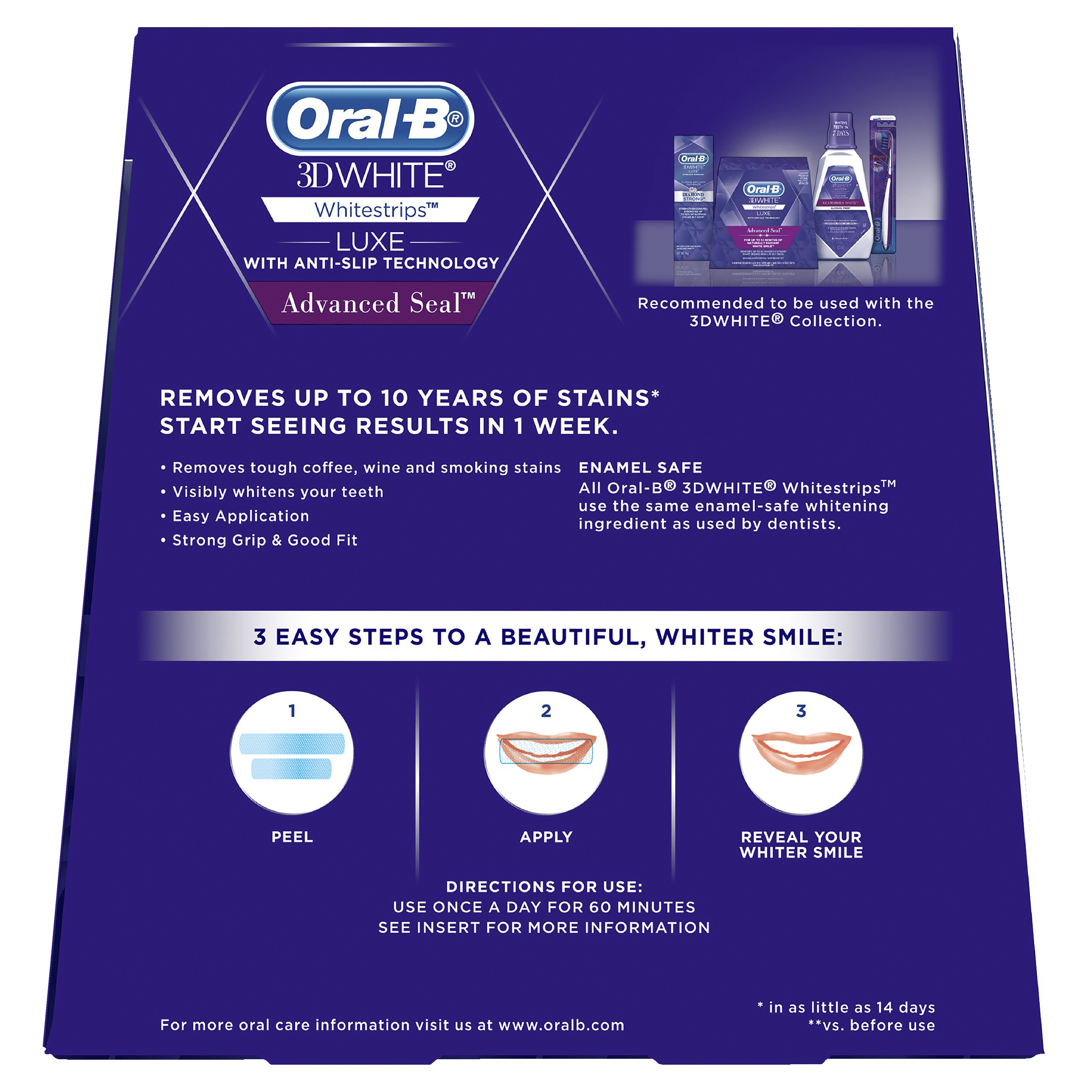 ORAL-B 3D WHITE WHITENING STRIPS LUXE ADVANCE SEAL 14 PACK - Image 2