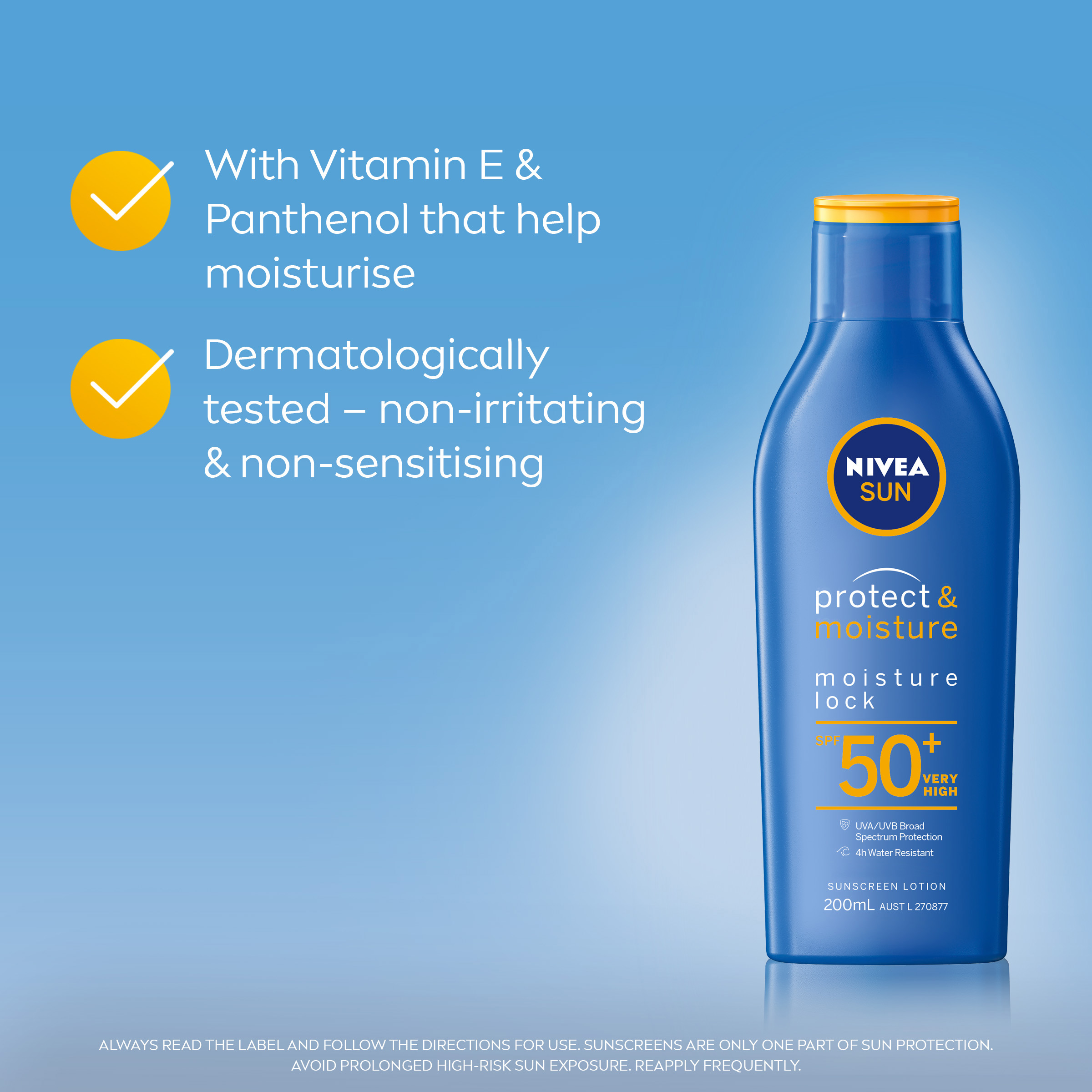 NIVEA PROTECT & MOISTURE SUNSCREEN LOTION SPF50+ 200ML - Image 3
