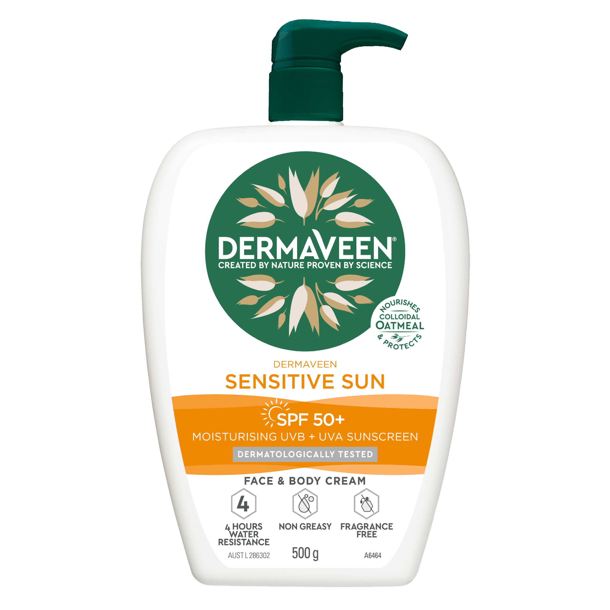 DERMAVEEN SENSITIVE FACE & BODY SUNSCREEN SPF50+ 500G