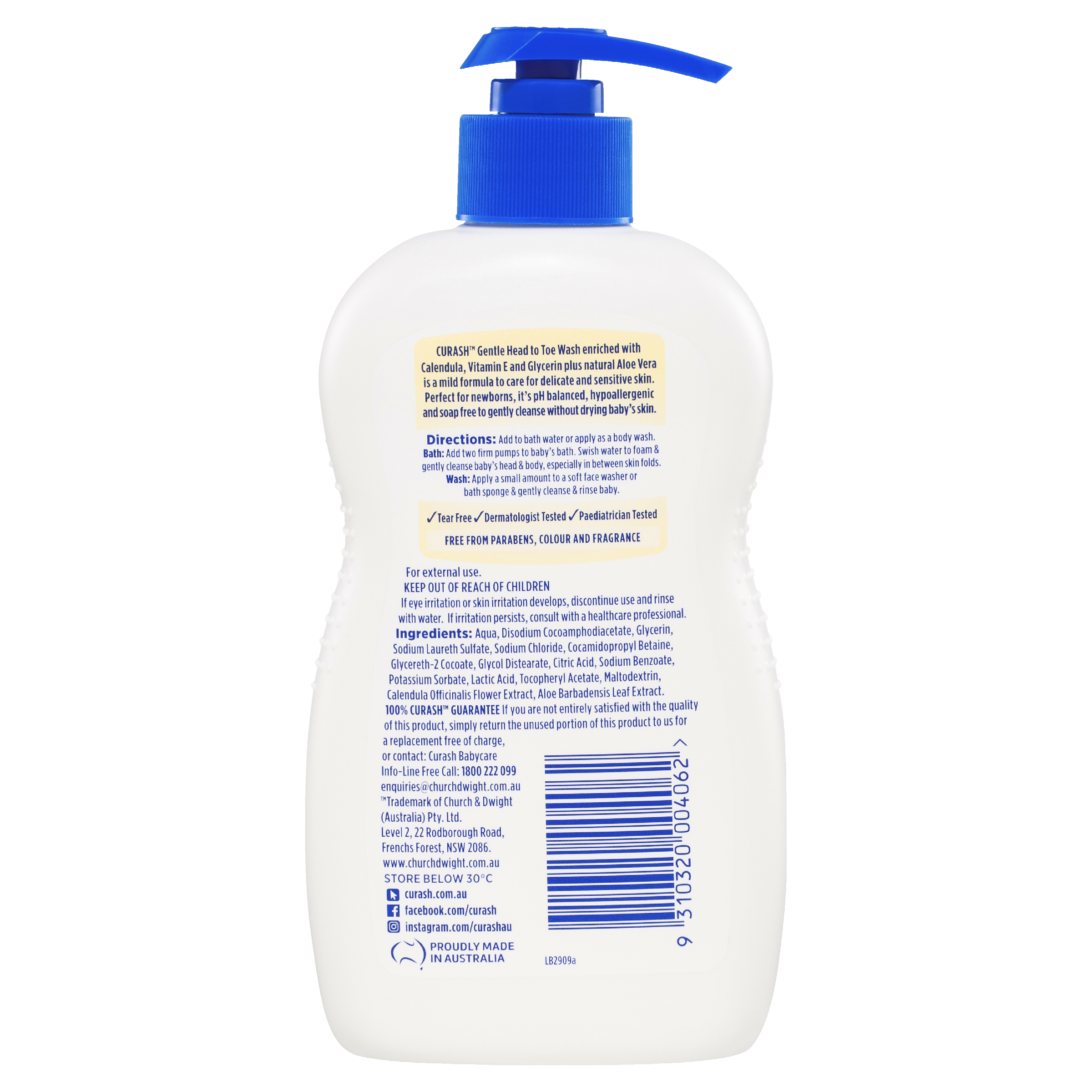 CURASH BABYCARE GENTLE HEAD TO TOE WASH SOAP FREE PUMP 400ML - Image 2