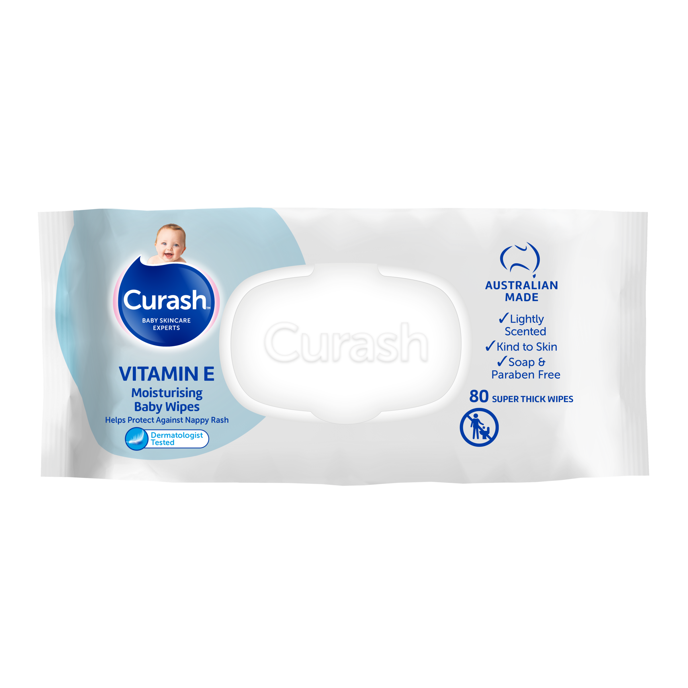 CURASH BABYCARE WIPES VITAMIN E 80 PACK - Image 2