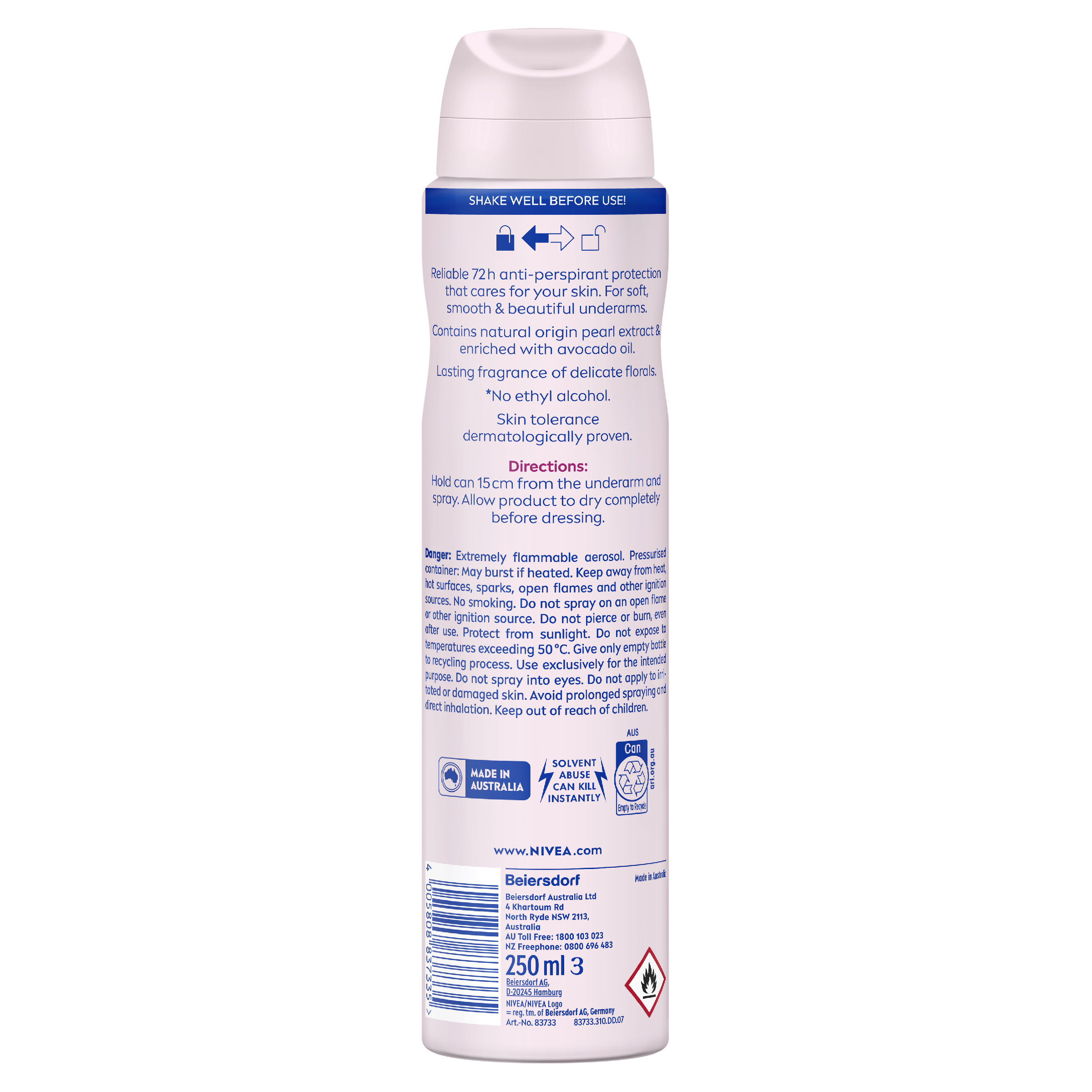 NIVEA WOMEN ANTIPERSPIRANT PEARL & BEAUTY 48H 250ML - Image 2