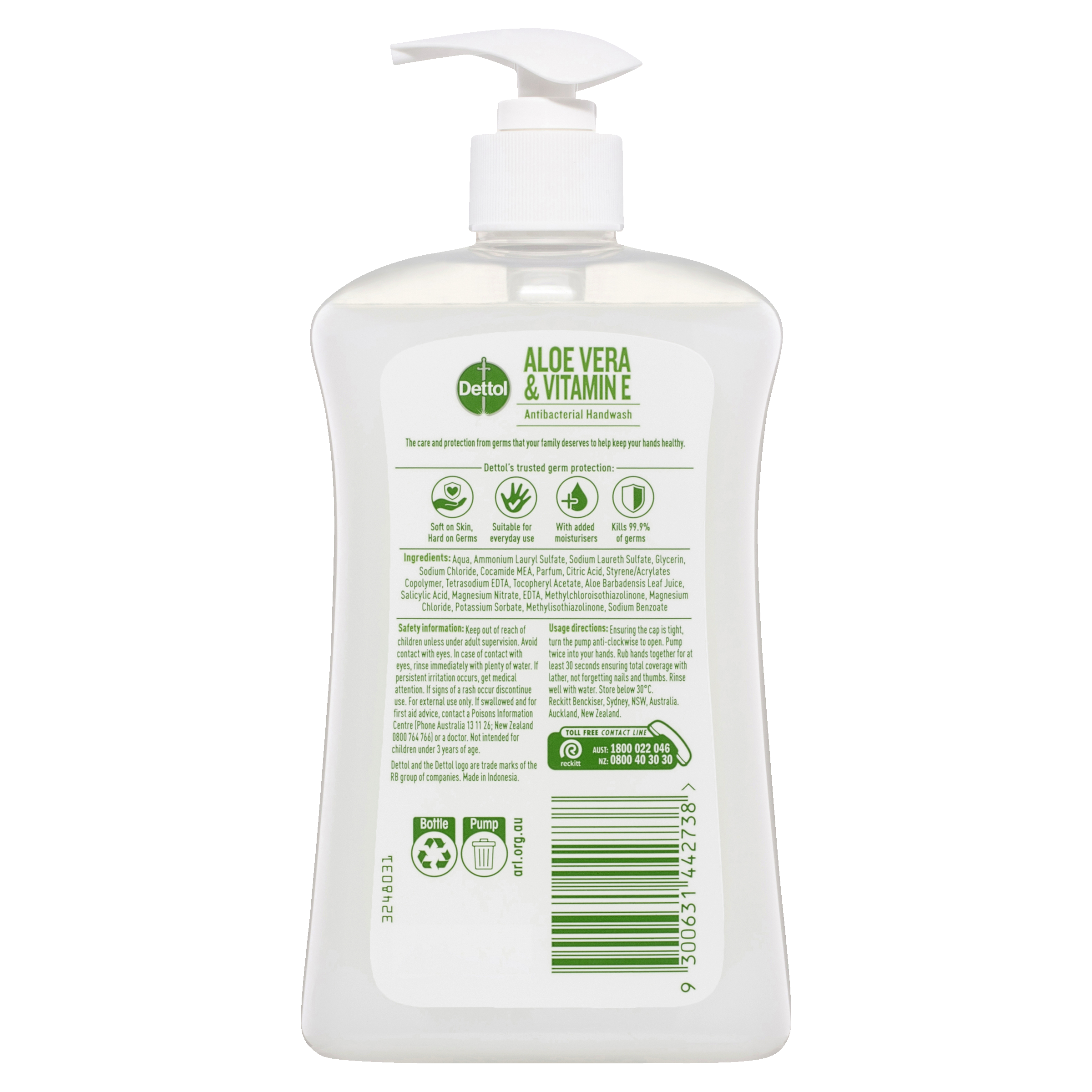 DETTOL SOFT ON SKIN LIQUID HAND WASH ANTIBACTERIAL ALOE VERA 500ML - Image 2