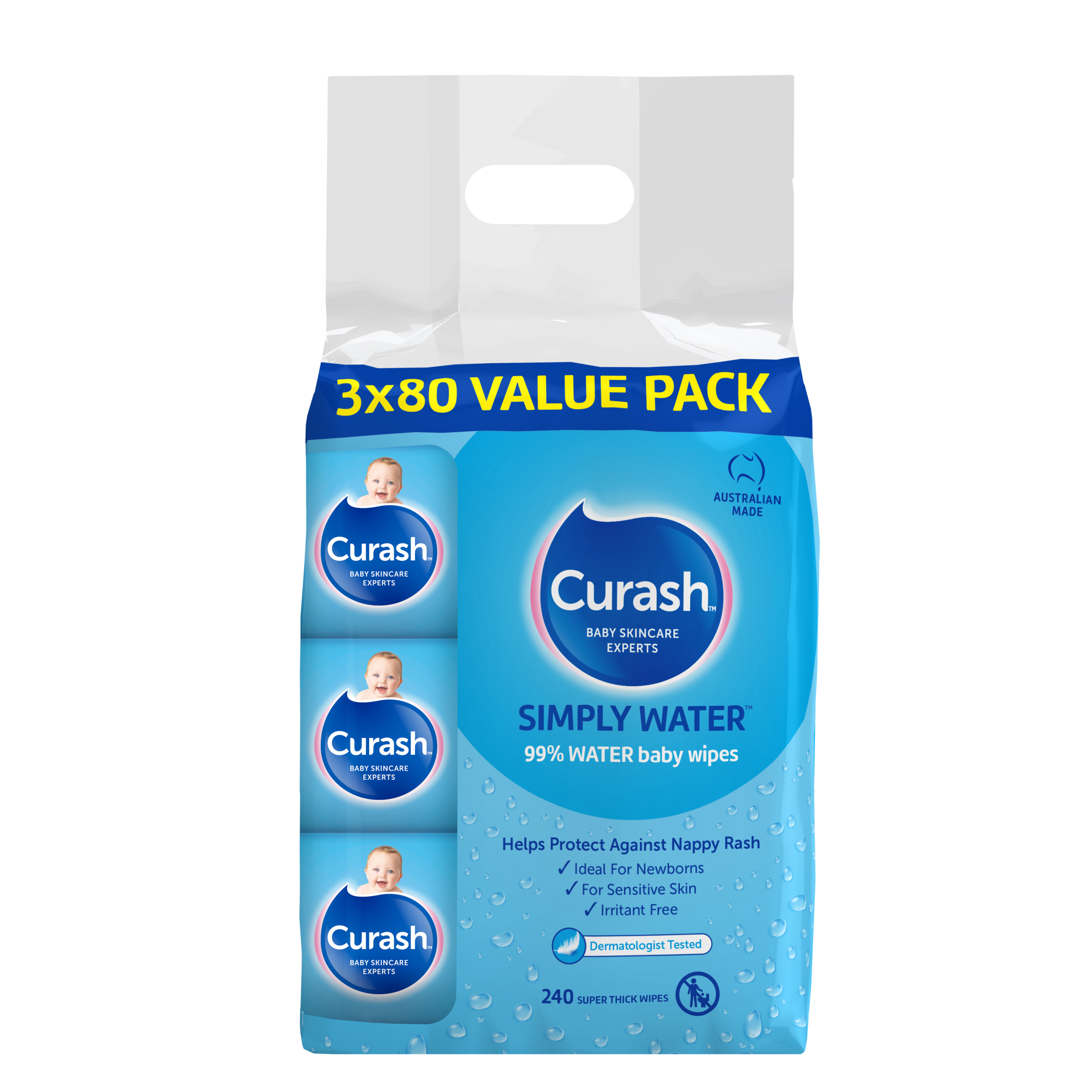 CURASH BABYCARE WIPES SIMPLY WATER 240 PACK