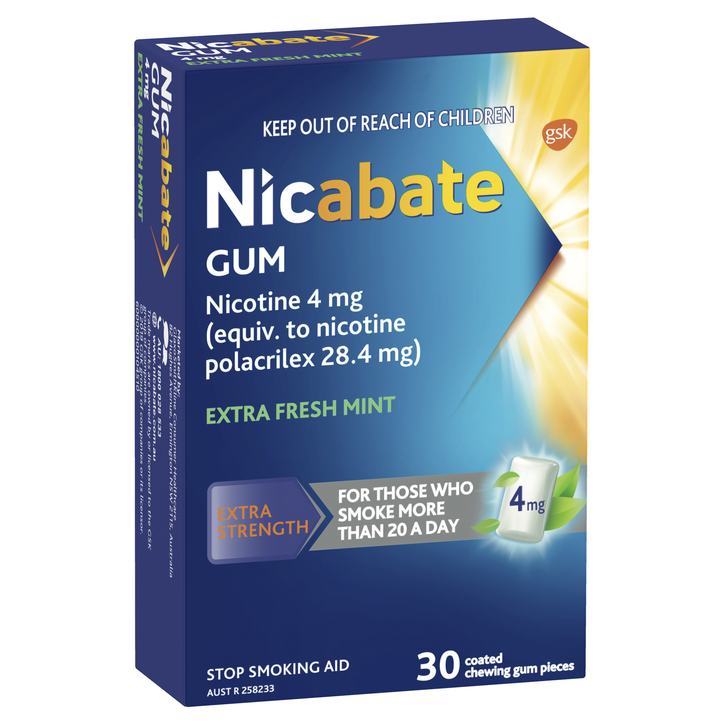 NICABATE EXTRA FRESH 4MG GUM 30 PACK