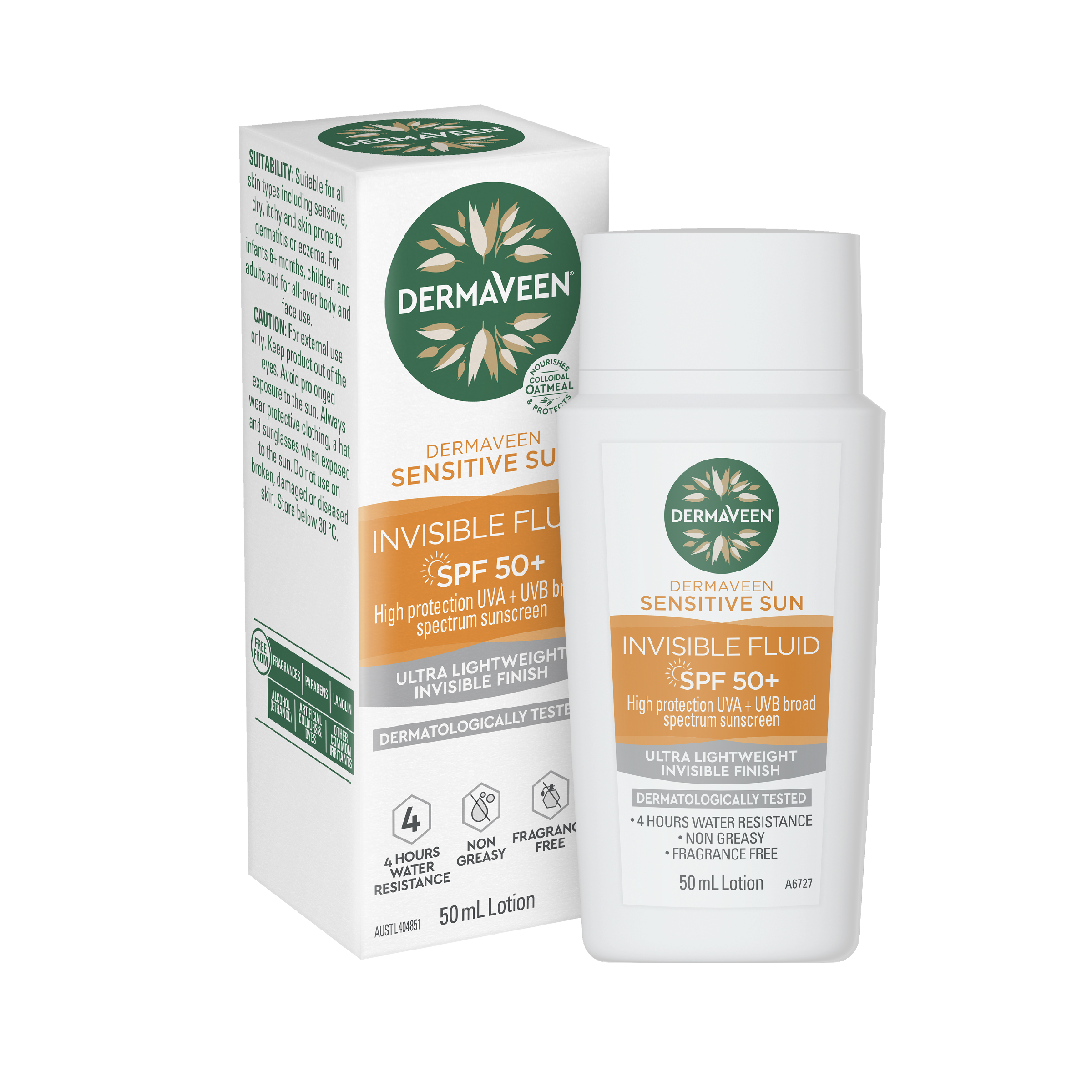 DERMAVEEN SENSITIVE FACE SUNSCREEN INVISIBLE FLUID SPF50+ 50ML