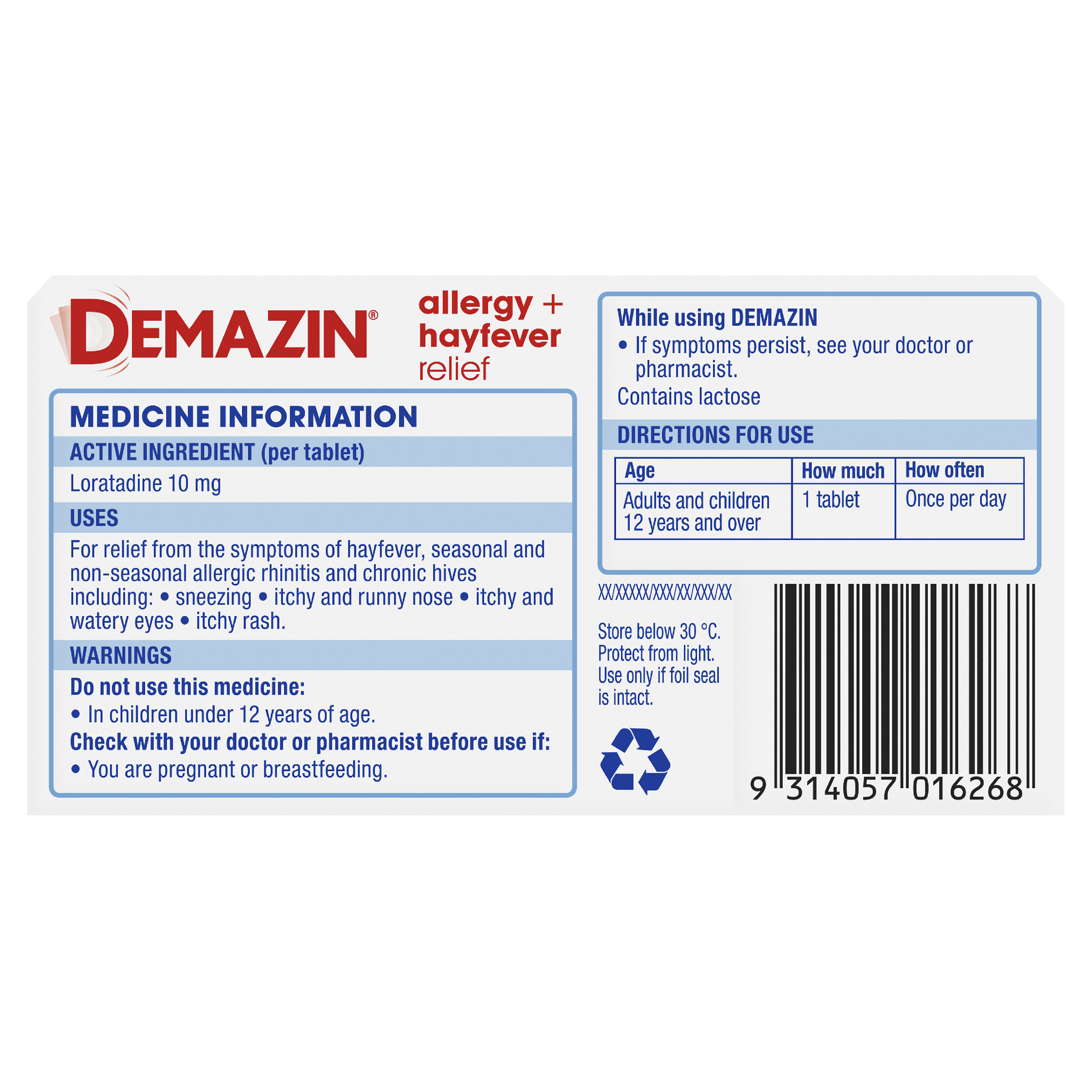 DEMAZIN ALLERGY + HAYFEVER 60 TABLETS - Image 4