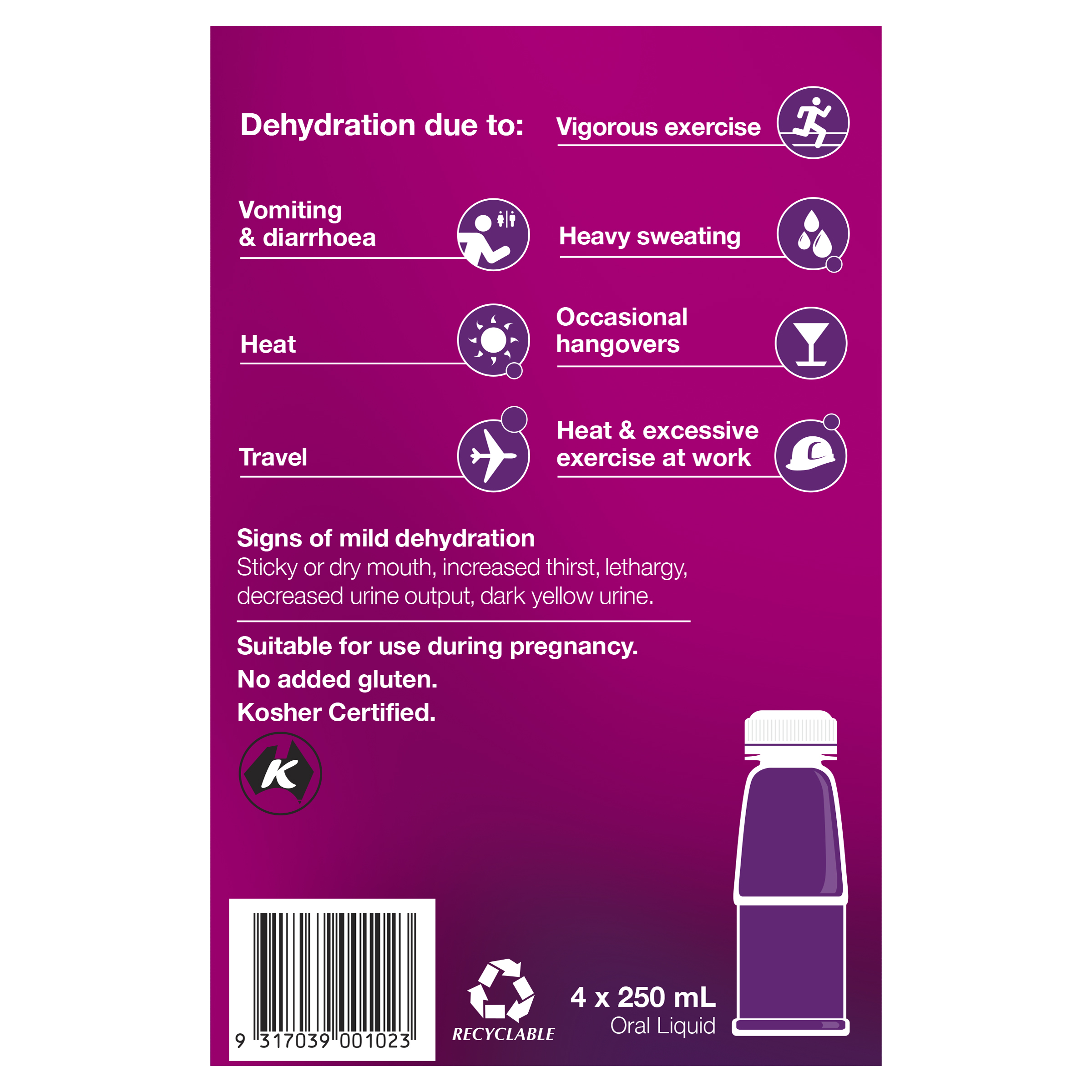 HYDRALYTE LIQUID APPLE BLACKCURRANT READY TO DRINK 250ML 4 PACK - Image 6