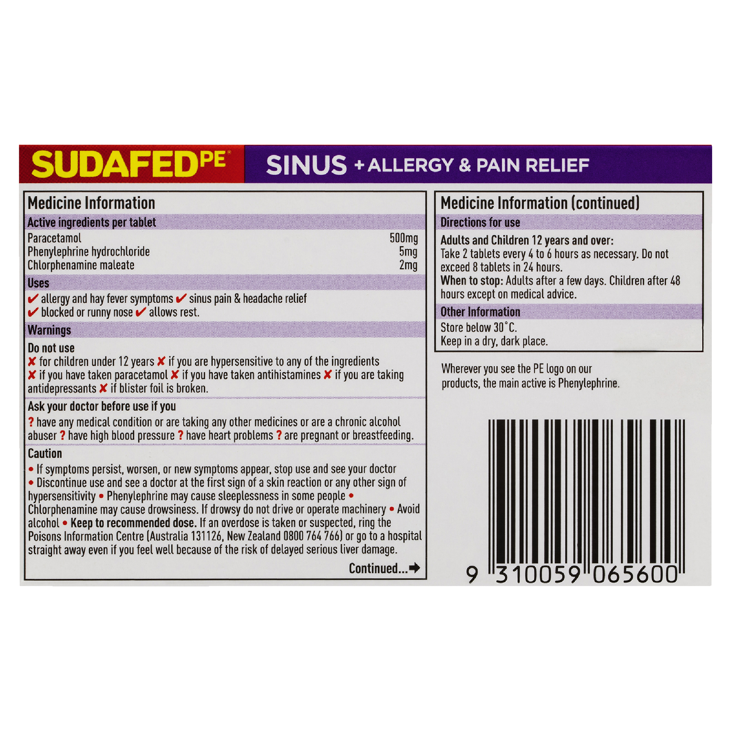 SUDAFED PE SINUS ALLERGY & PAIN 24 TABLETS - Image 4