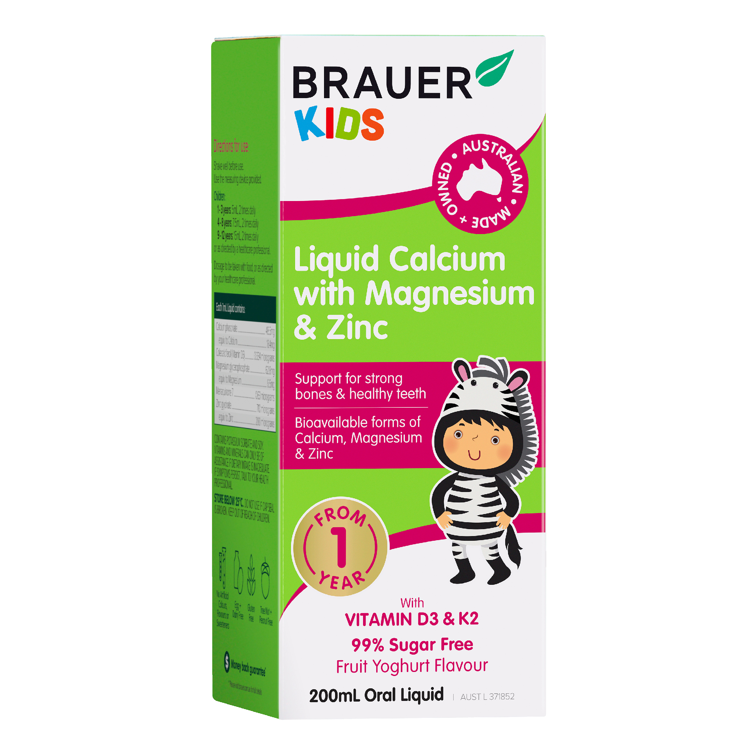 BRAUER KIDS LIQUID CALCIUM + MAGNESIUM & ZINC LIQUID 200ML
