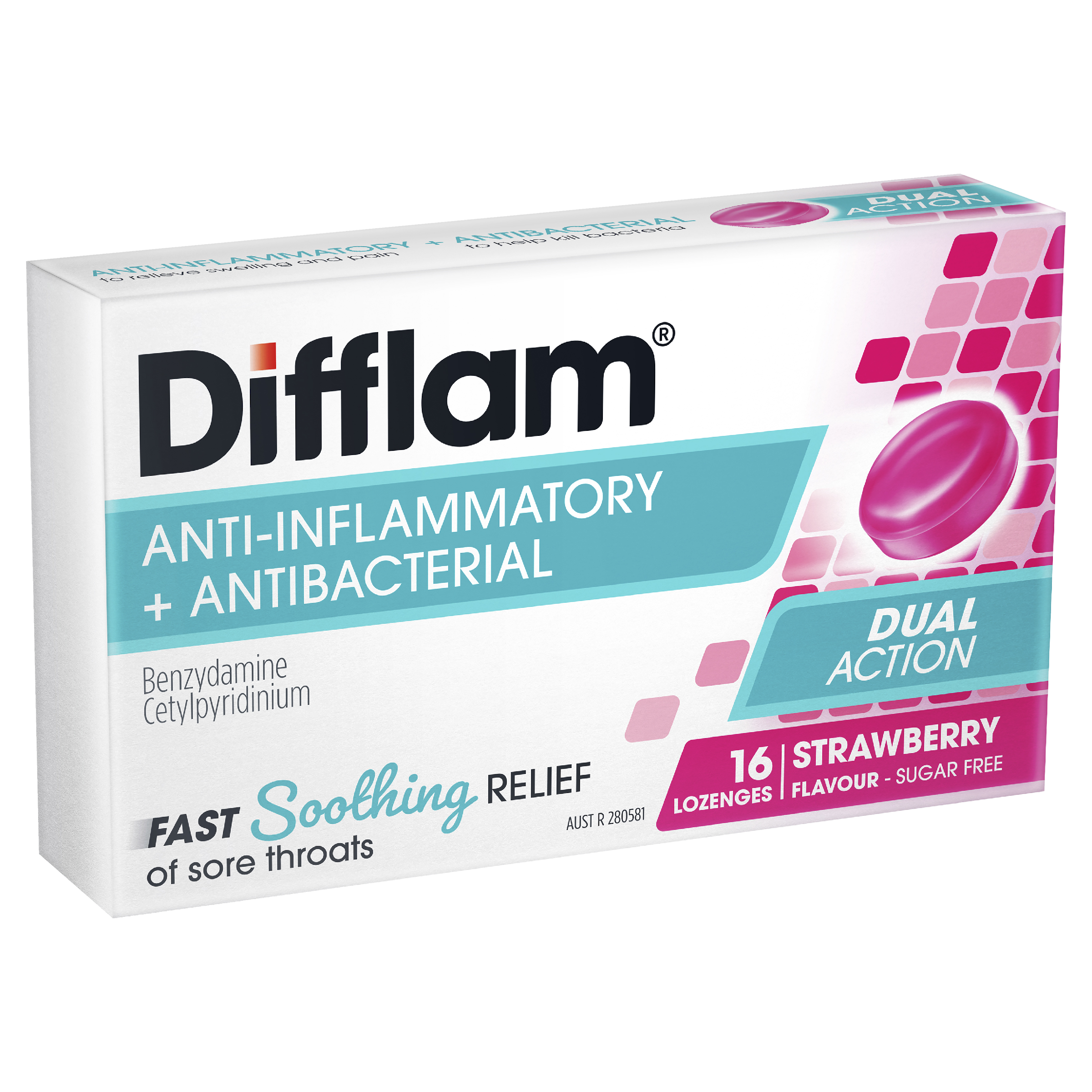 DIFFLAM STRAWBERRY SUGAR FREE 16 LOZENGES