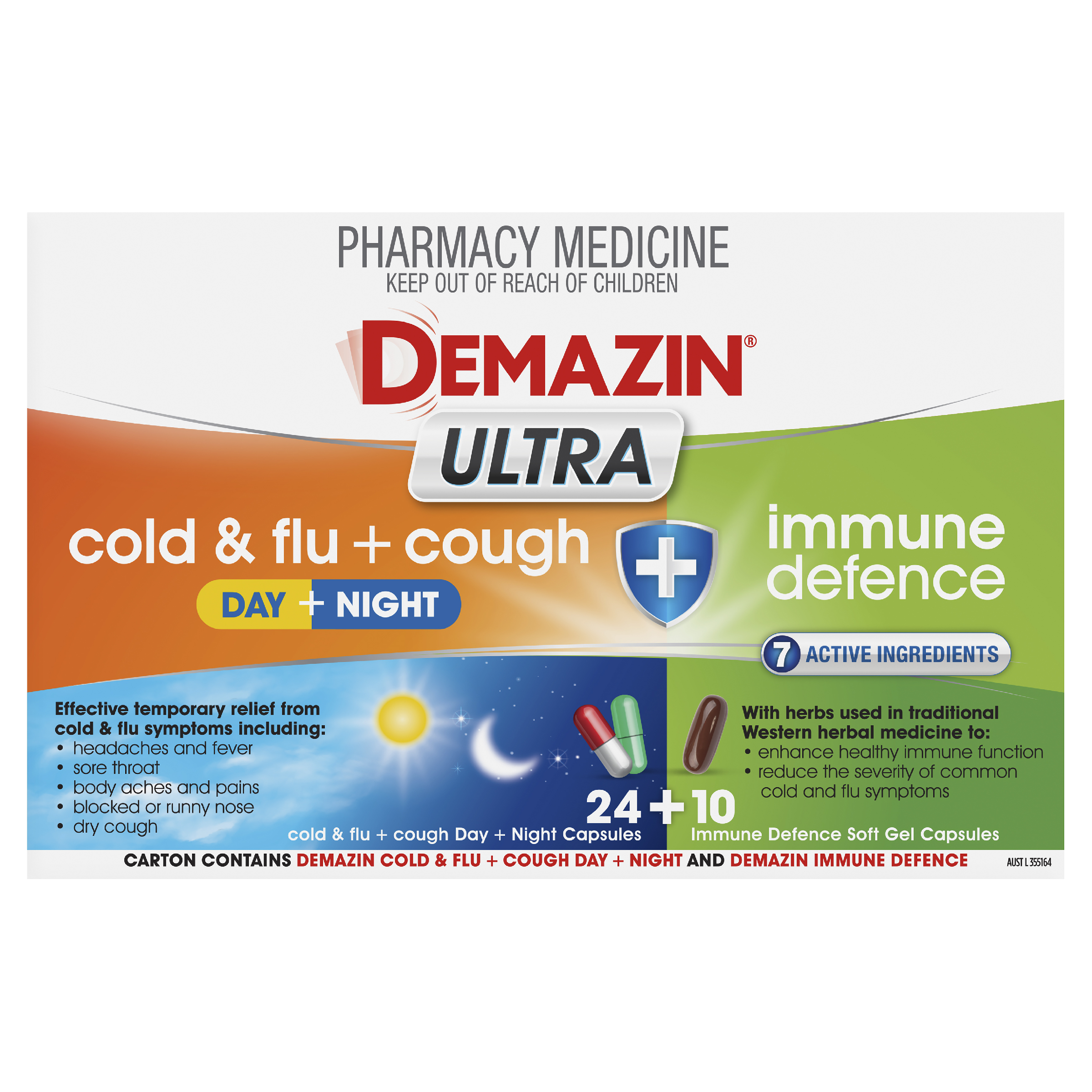 DEMAZIN ULTRA DAY & NIGHT COLD & FLU & IMMUNE PE 34 CAPSULES - Image 2