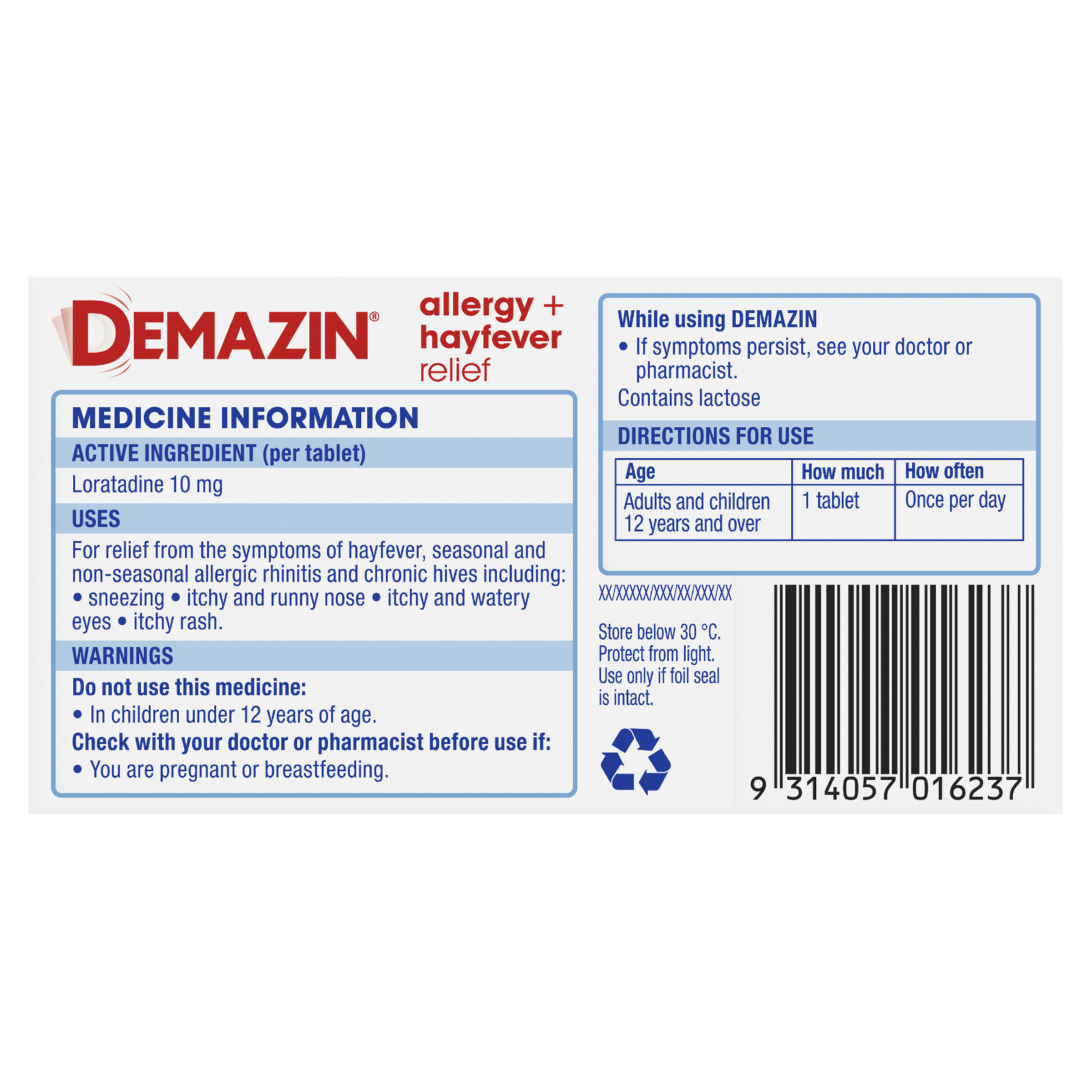 DEMAZIN ALLERGY + HAYFEVER 10 TABLETS - Image 4