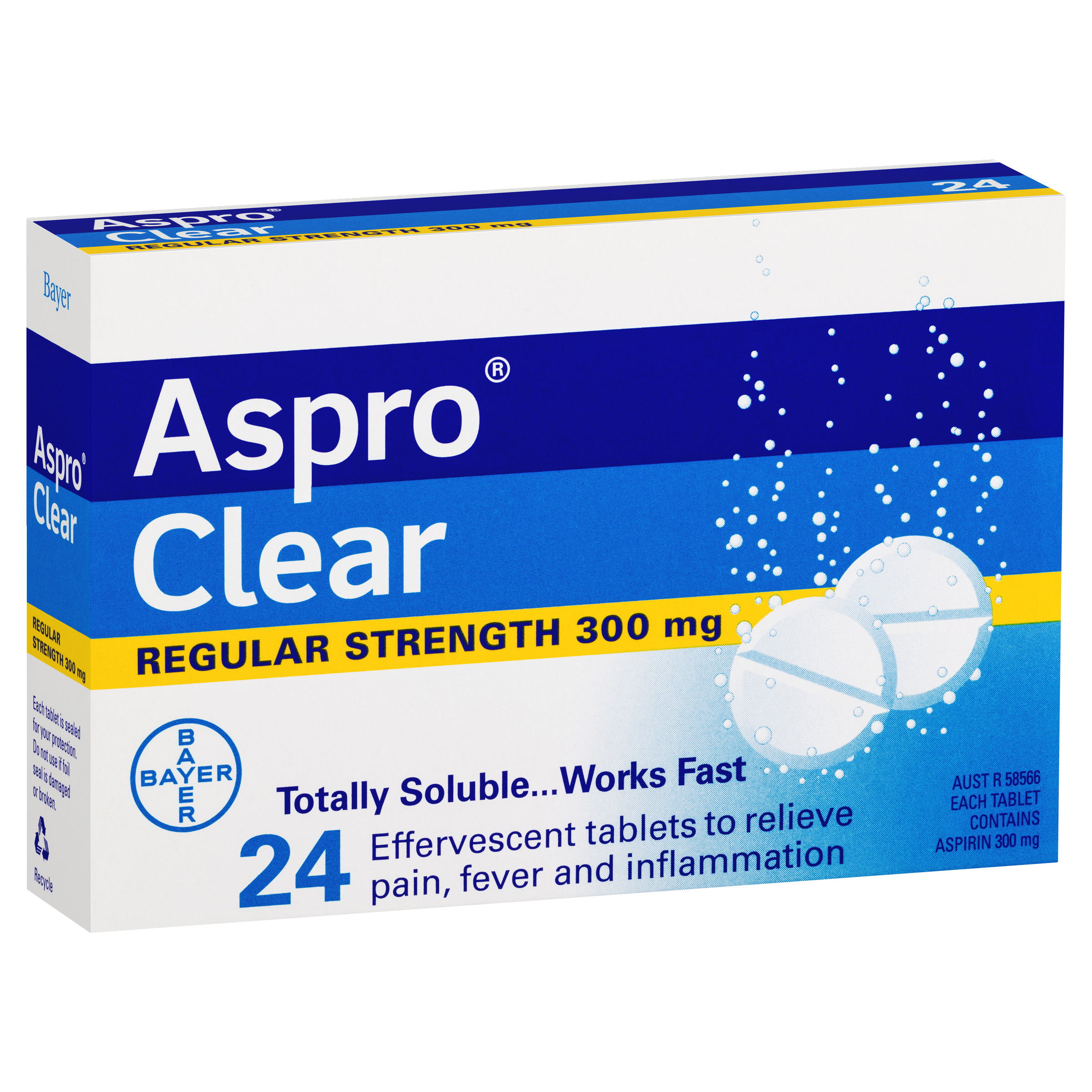 ASPRO CLEAR ASPIRIN 300MG 24 EFFERVESCENT TABLETS