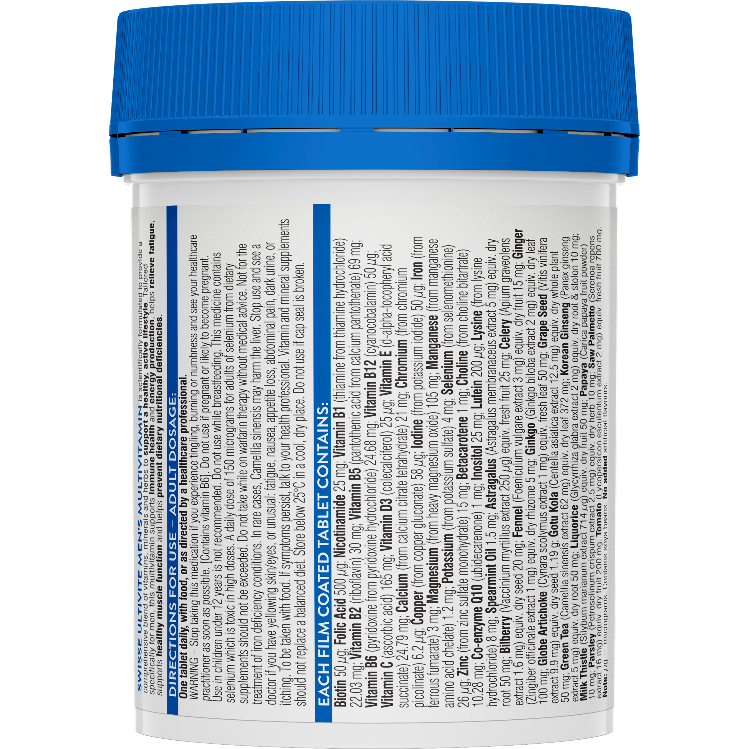 SWISSE ULTIVITE MENS MULTIVITAMIN TABLETS 120 - Image 2