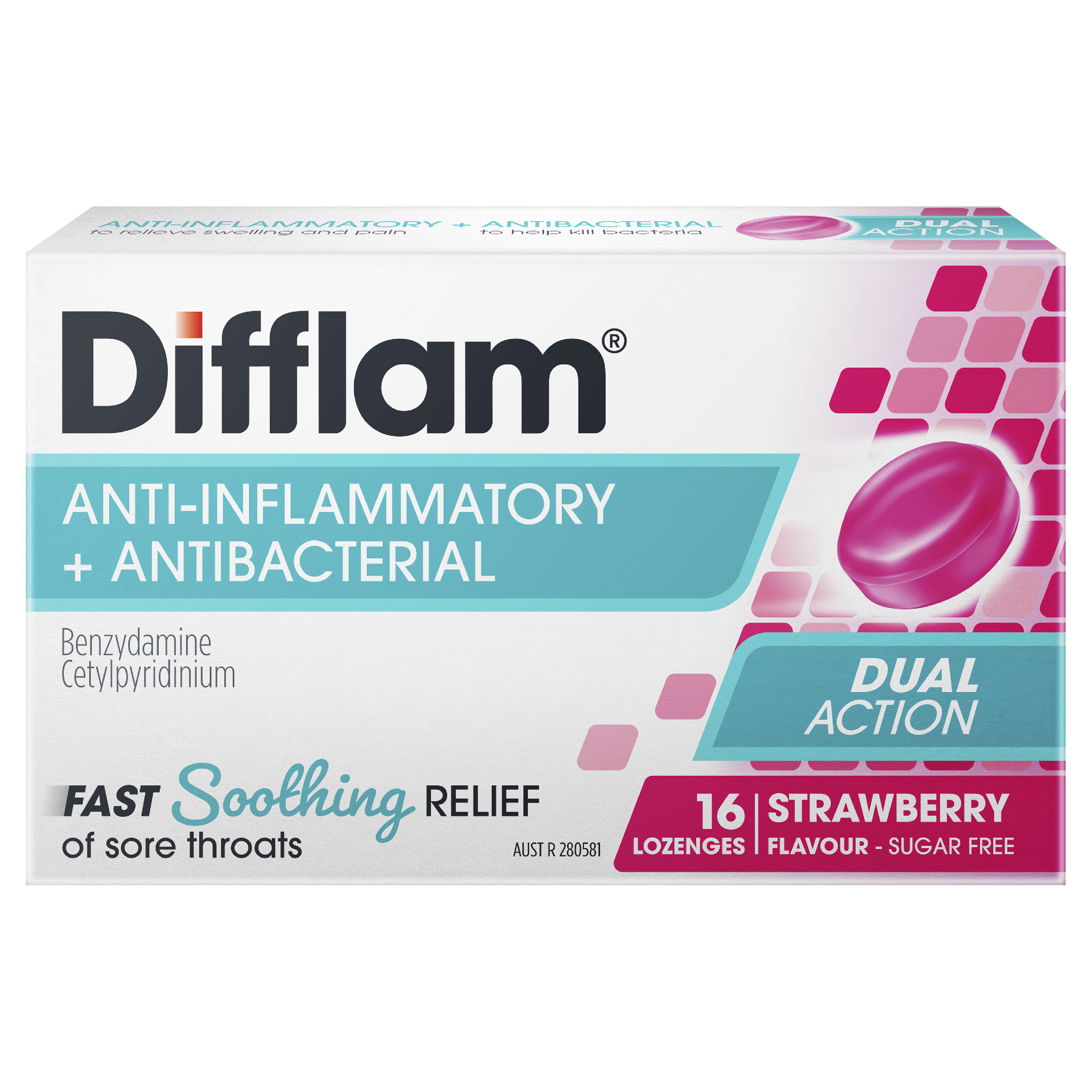 DIFFLAM STRAWBERRY SUGAR FREE 16 LOZENGES - Image 2