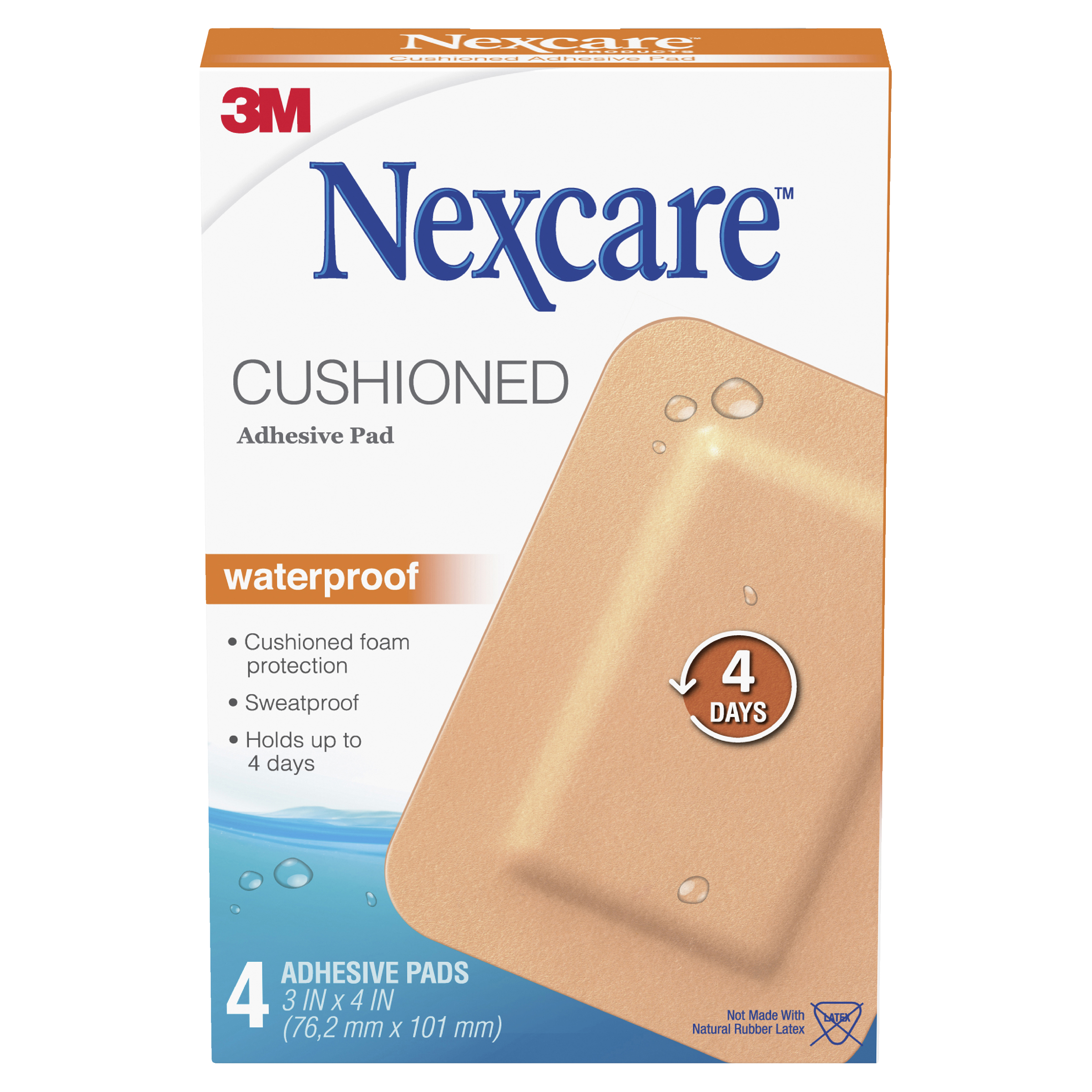 NEXCARE CUSHIONED WATER PROOF ADHESIVE PAD 4 PACK