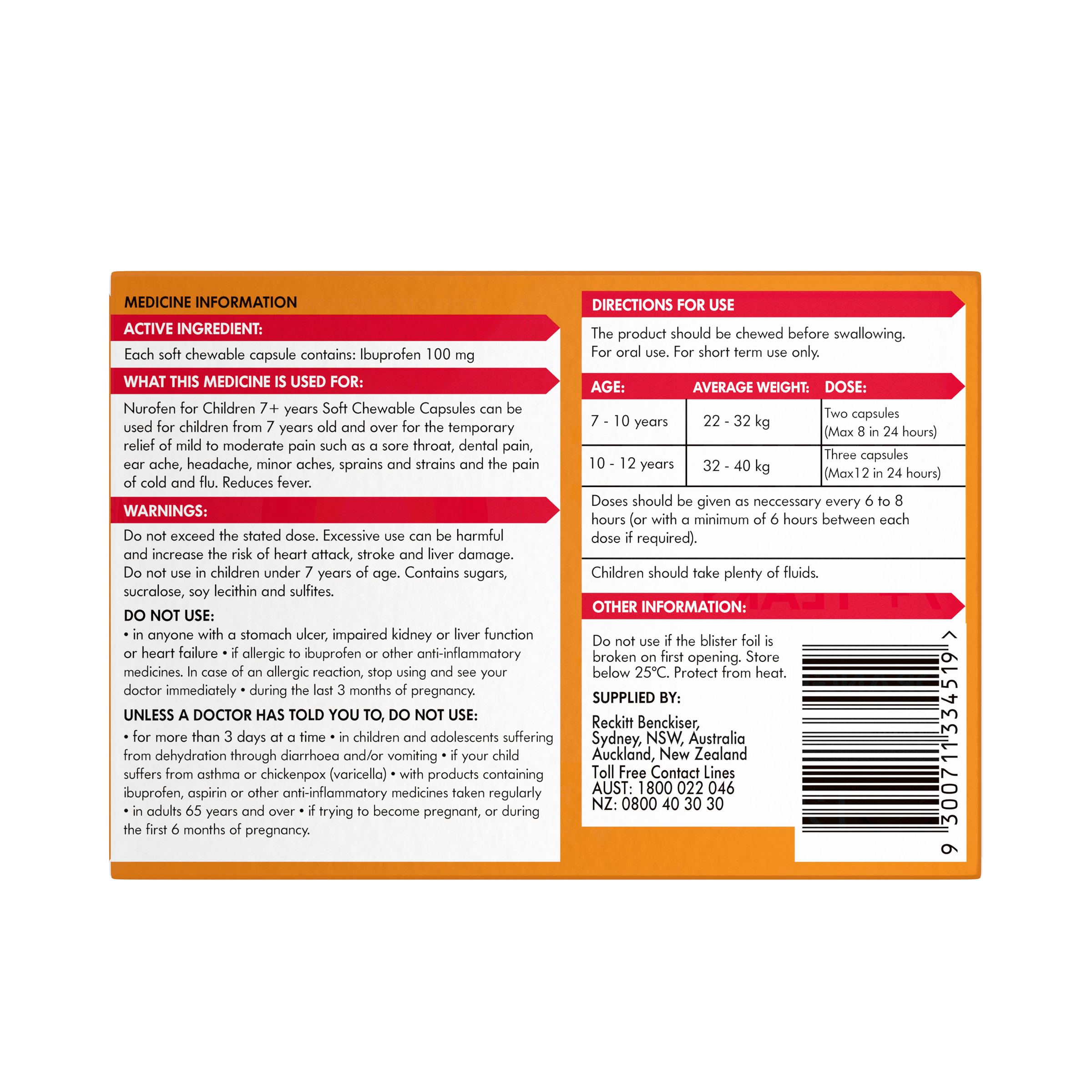 NUROFEN FOR CHILDREN 7+ ORANGE CHEWABLE 12 PACK - Image 4