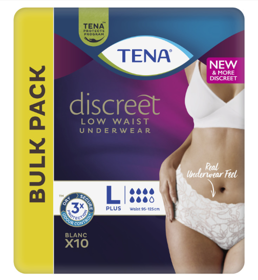 TENA PANTS DISCREET WHITE LARGE 10 PACK