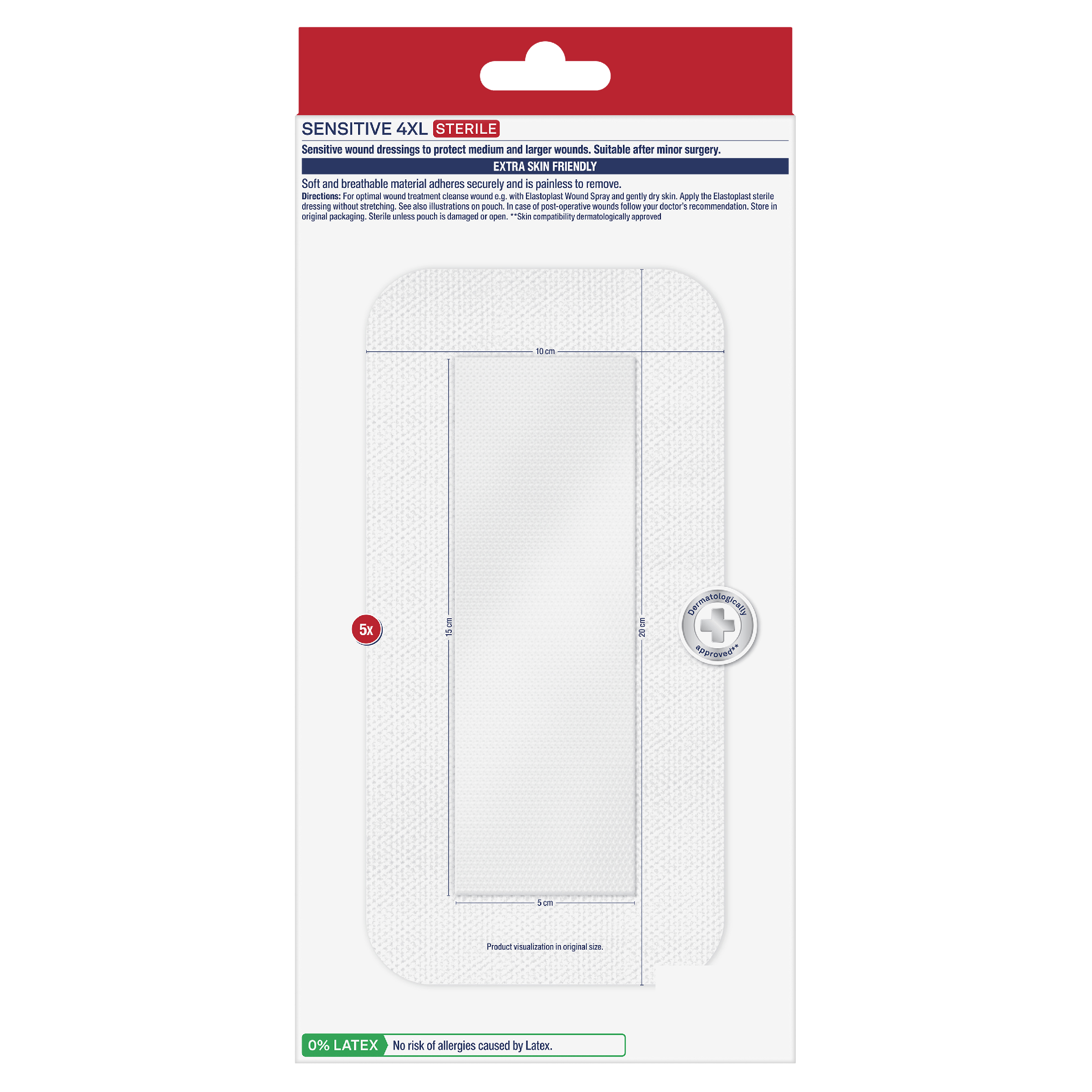 ELASTOPLAST SENSITIVE 4XL DRESSING 10CM X20CM 5 PACK - Image 2