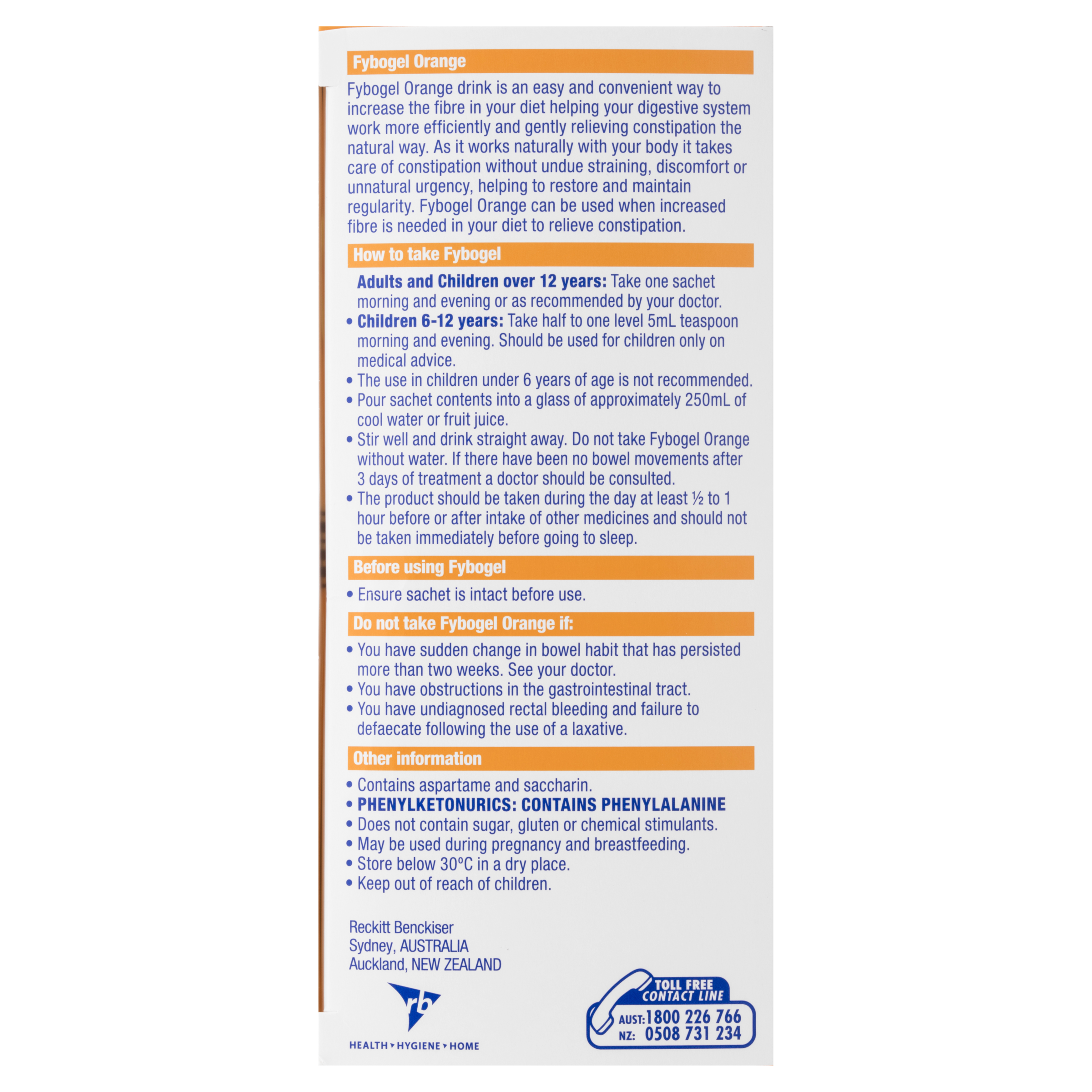 FYBOGEL NATURAL FIBRE SUPPLEMENT ORANGE SACHETS 30 PACK - Image 3