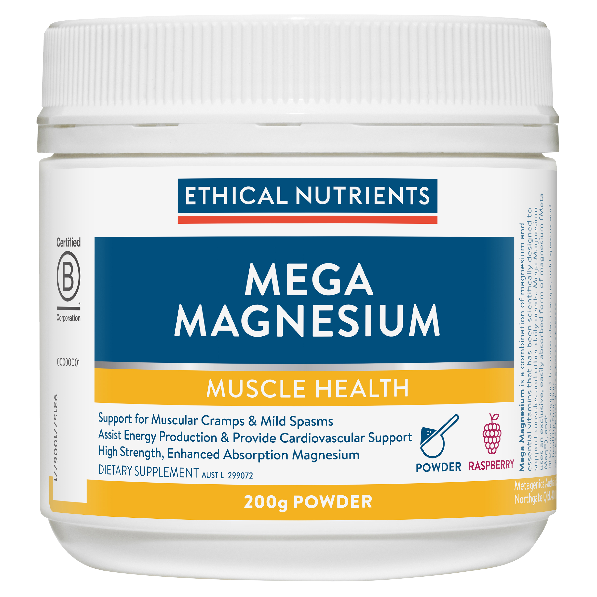 ETHICAL NUTRIENTS MEGA MAGNESIUM RASPBERRY POWDER 450G