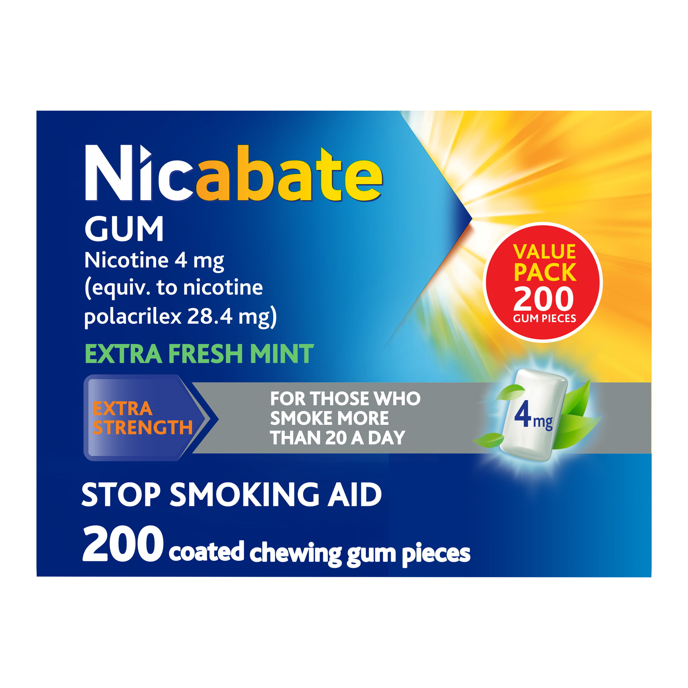 NICABATE GUM REGULAR EXTRA FRESH MINT 4MG 200 PACK - Image 11