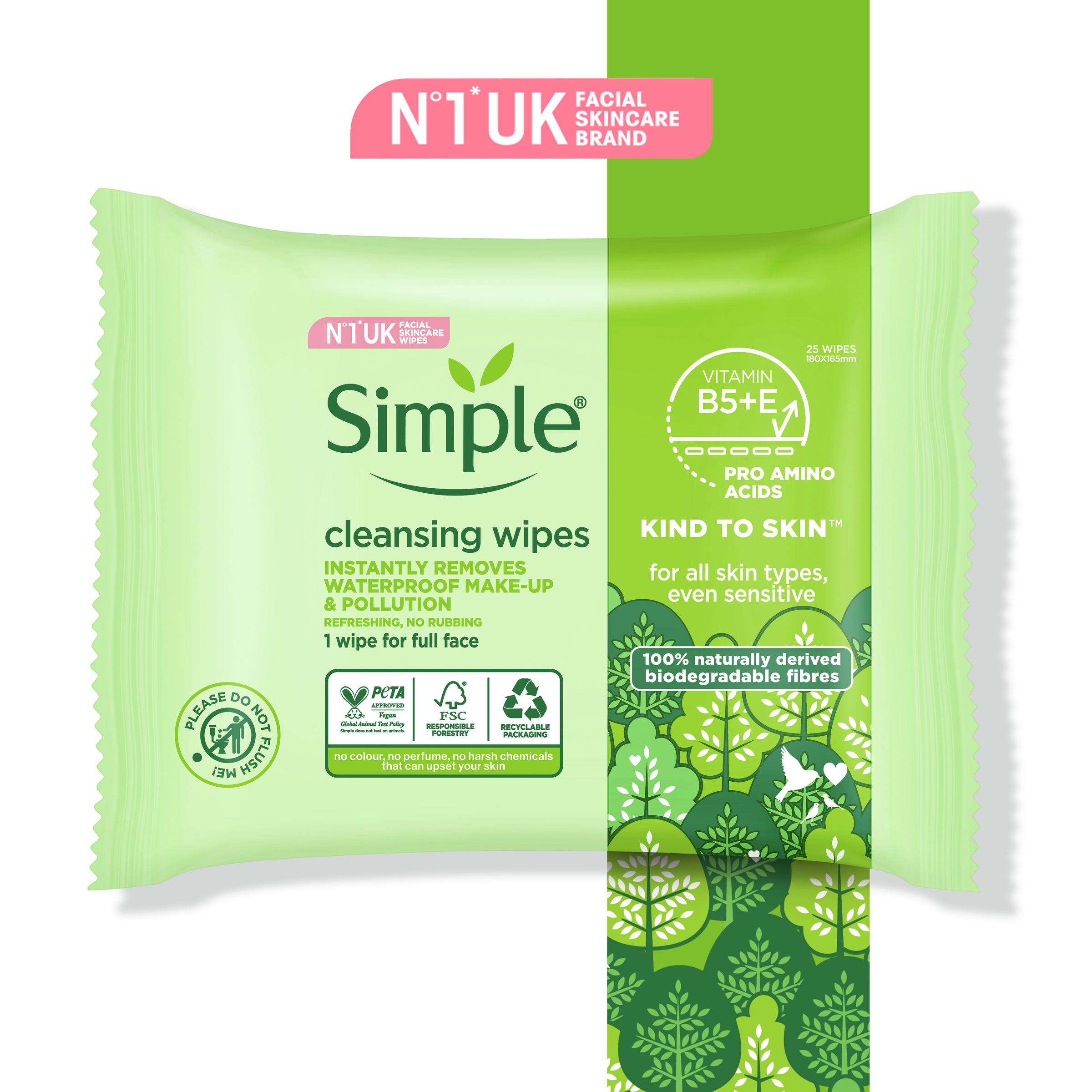 SIMPLE FACE WIPES KIND TO SKIN BIODEGRADABLE 25 PACK - Image 6
