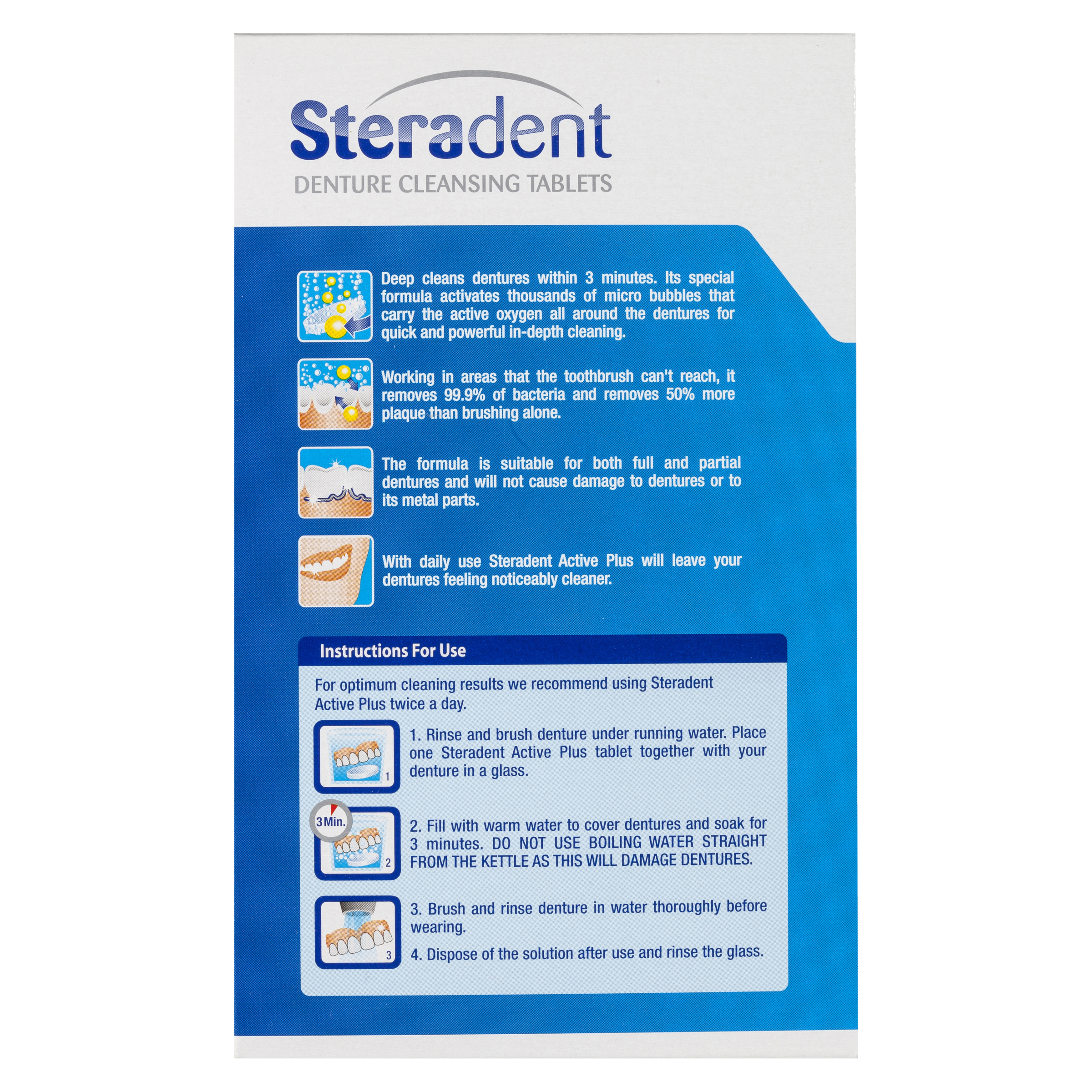 STERADENT DENTURE CLEANSER ACTIVE PLUS 48 TABLETS - Image 4